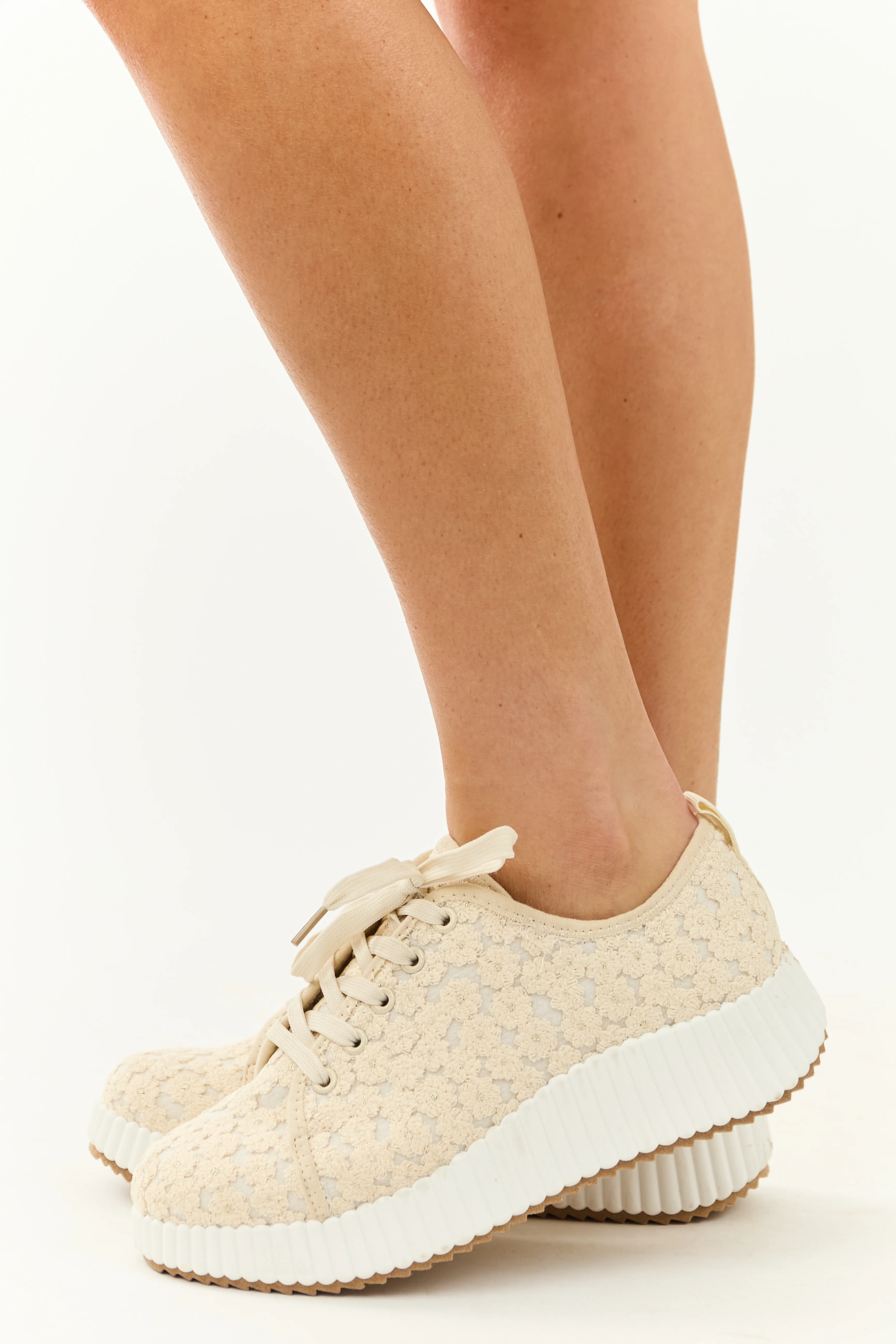 Almond Floral Embroidered Platform Lace Up Sneakers - Image 7