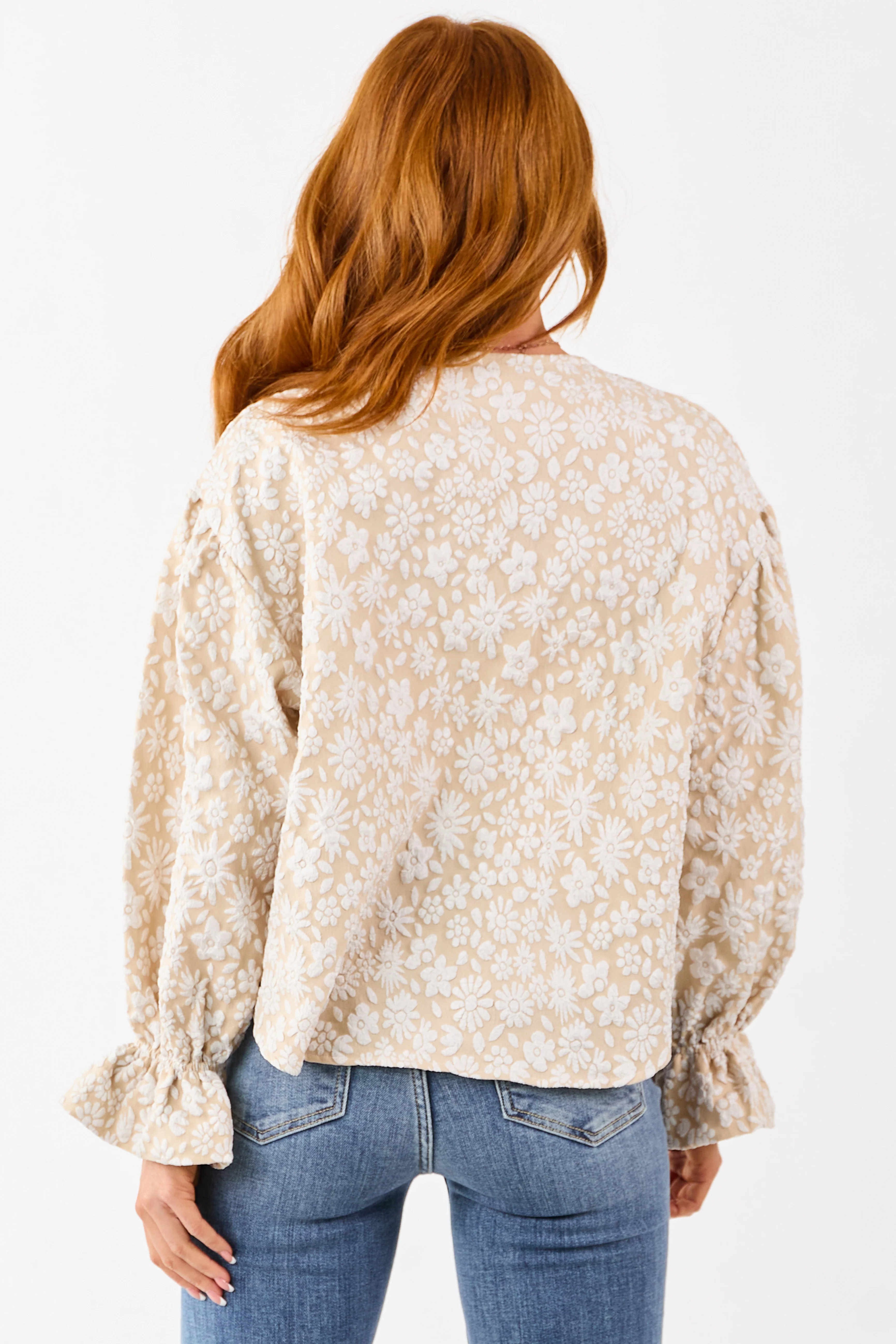Almond and Ivory Floral Print Button Down Cardigan - Image 5