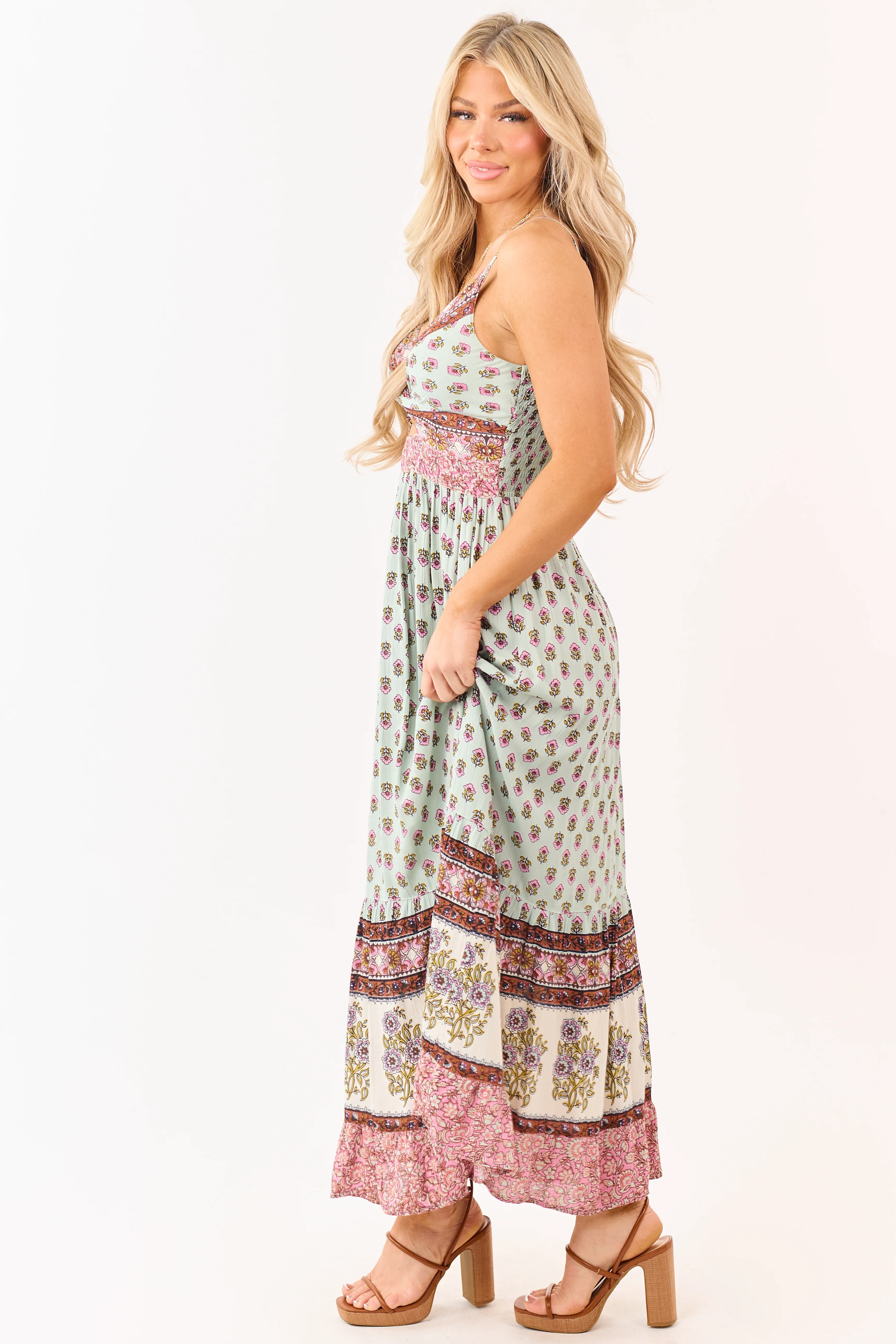 Arctic Blue Boho Floral Front Twist Maxi Dress - Image 4