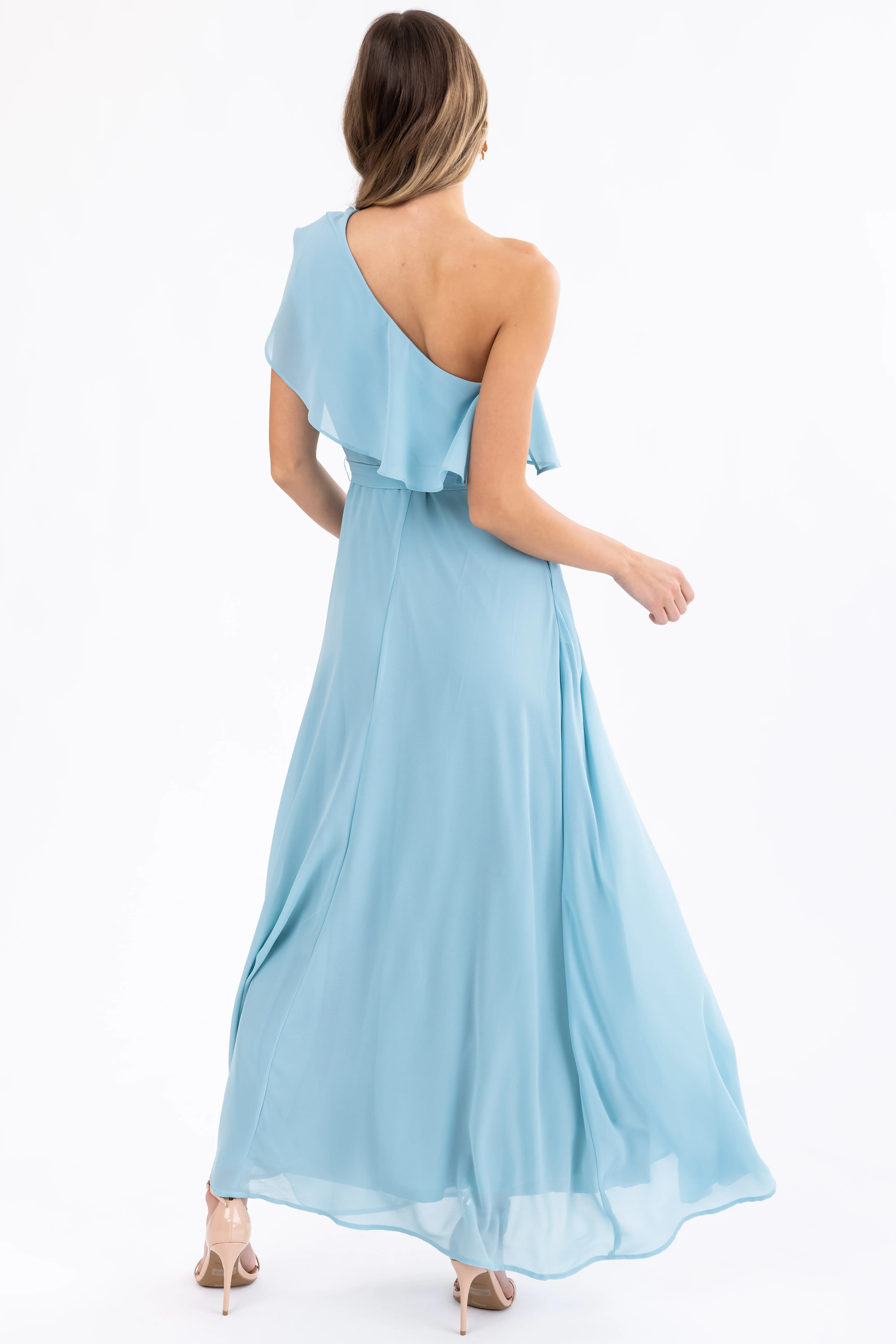 Arctic Blue One Shoulder Ruffle Maxi Dress - Image 6