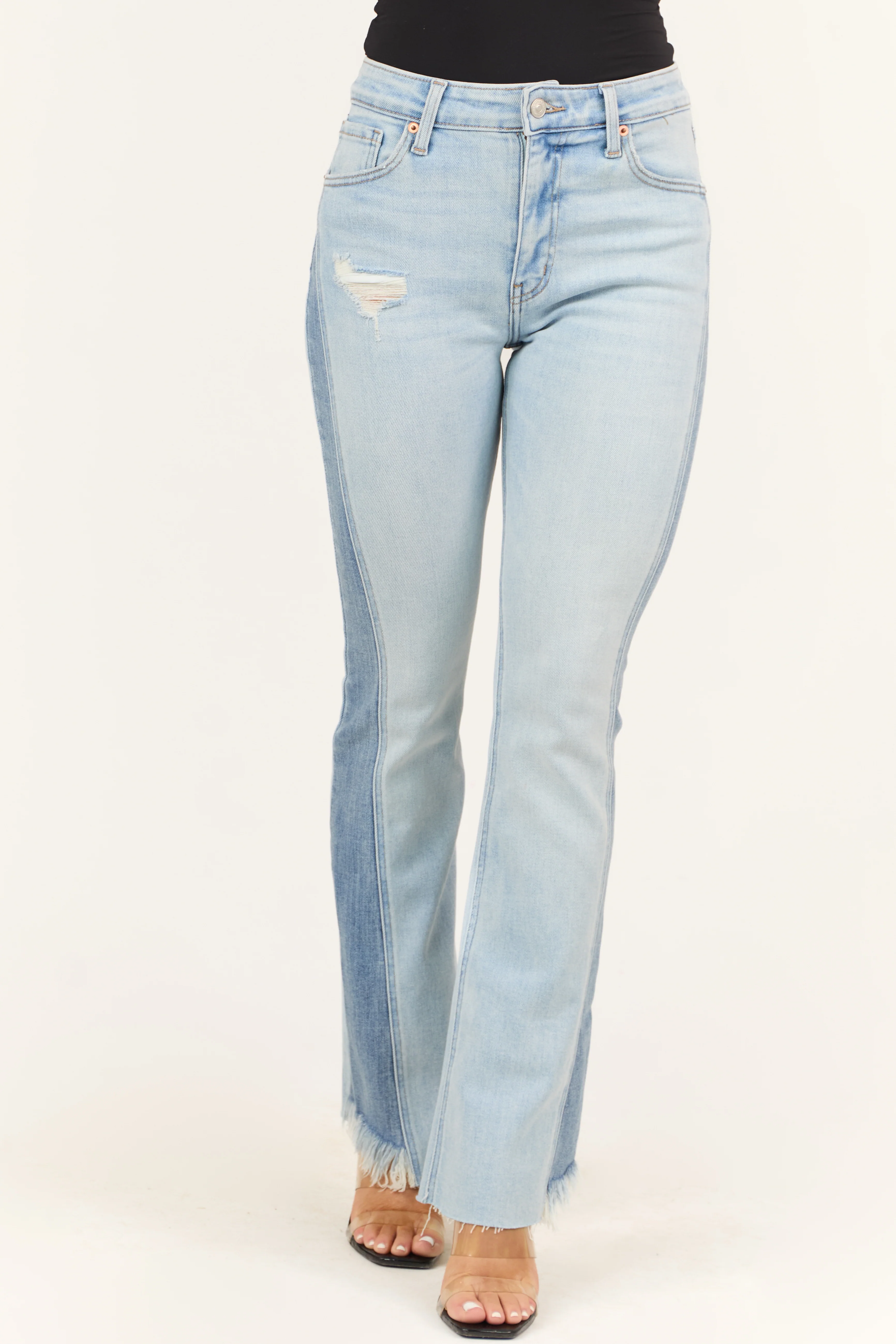 Artemis Light Wash High Rise Side Panel Bootcut Jeans - Image 3