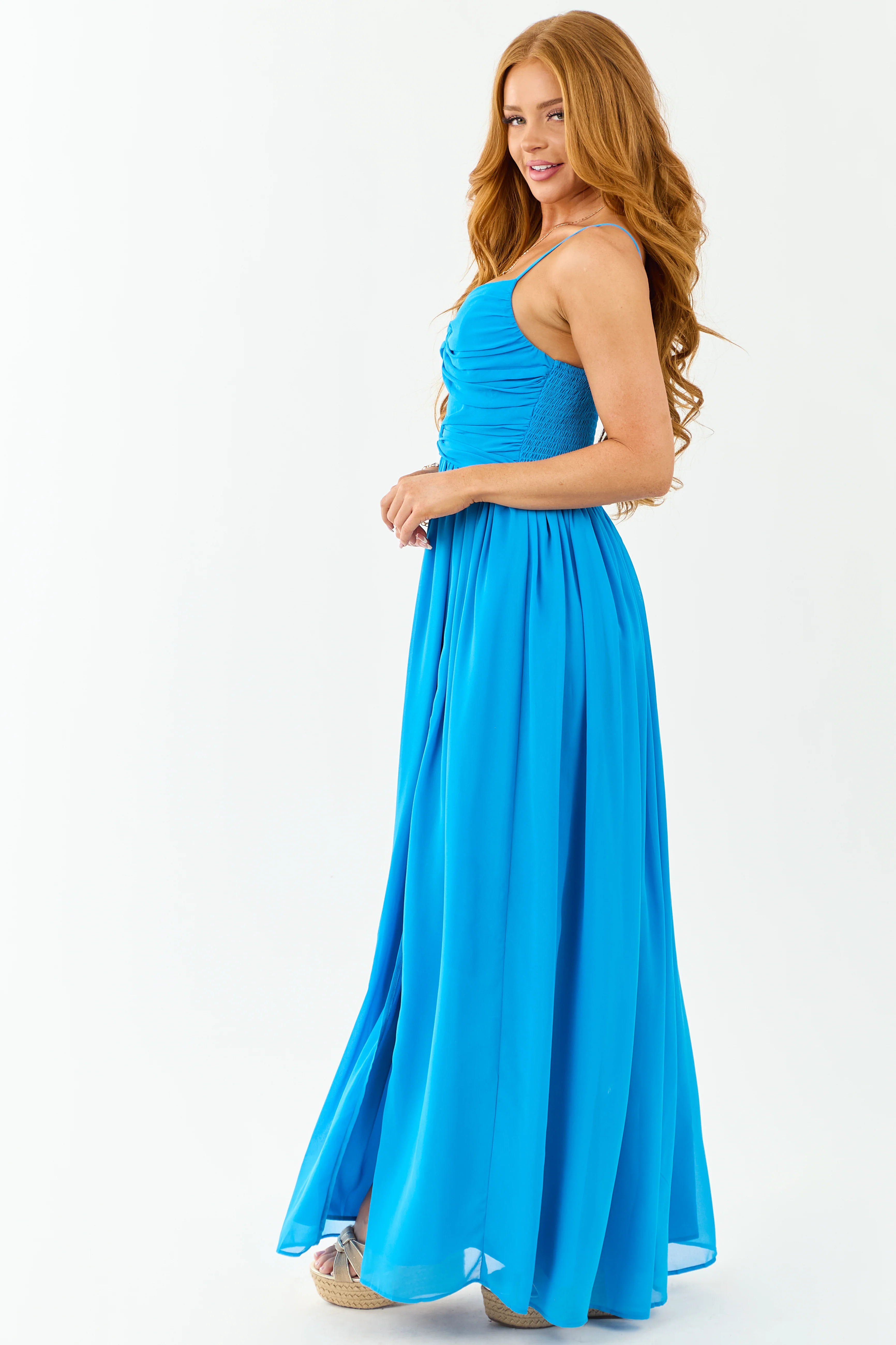 Azure Flowy Chiffon Front Twist Maxi Dress - Image 6
