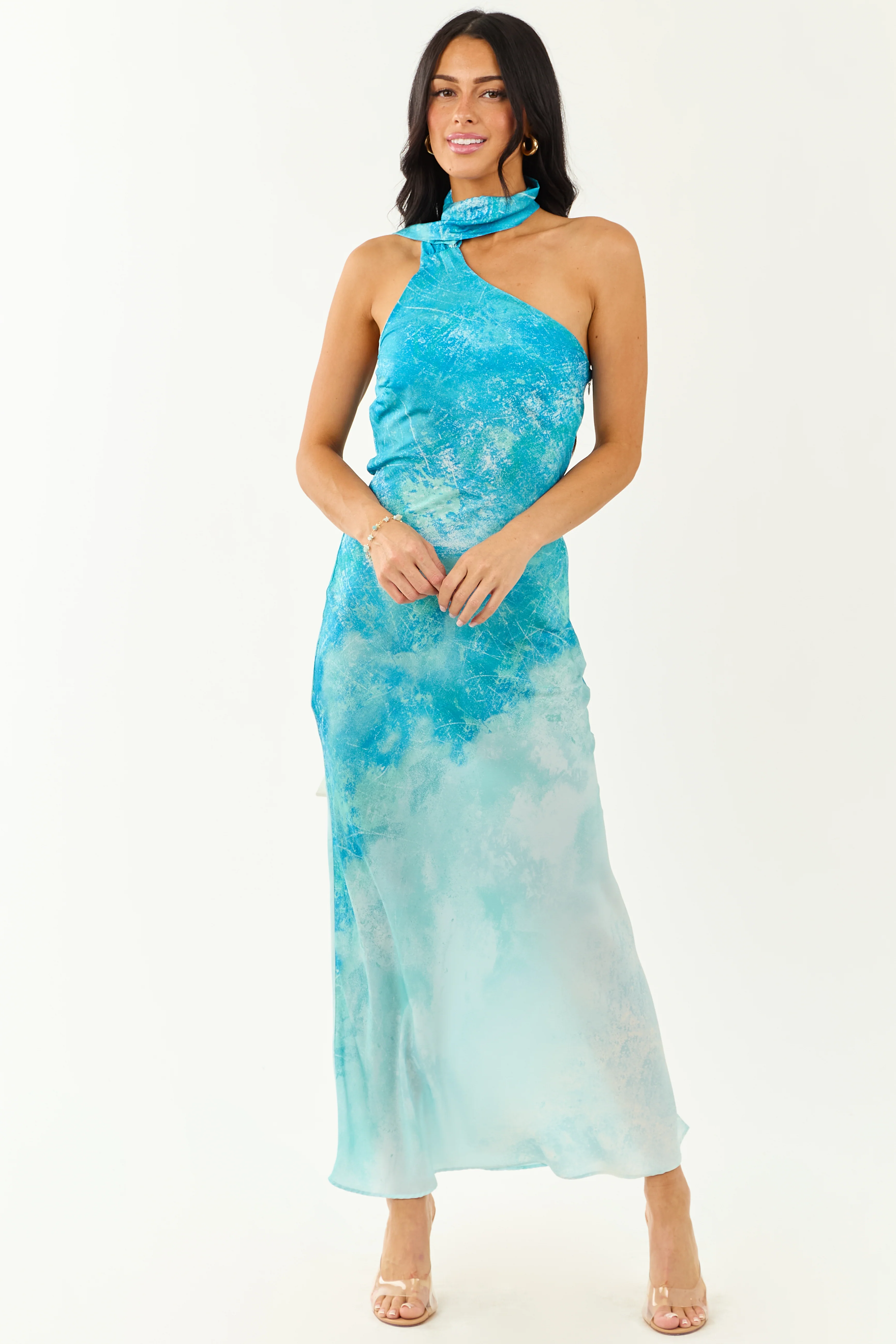 Azure Ombre One Shoulder Sash Maxi Dress - Image 4