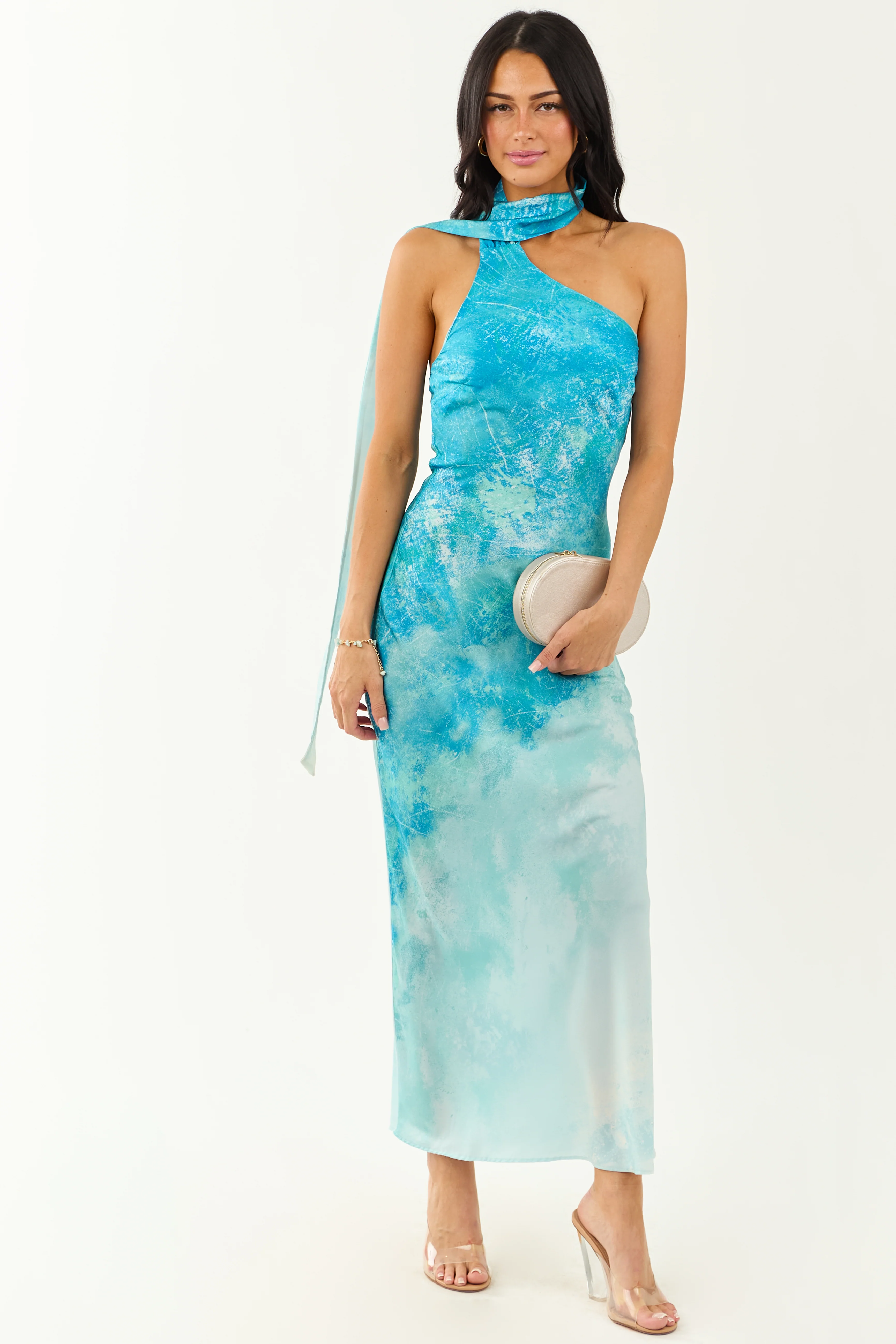 Azure Ombre One Shoulder Sash Maxi Dress - Image 5