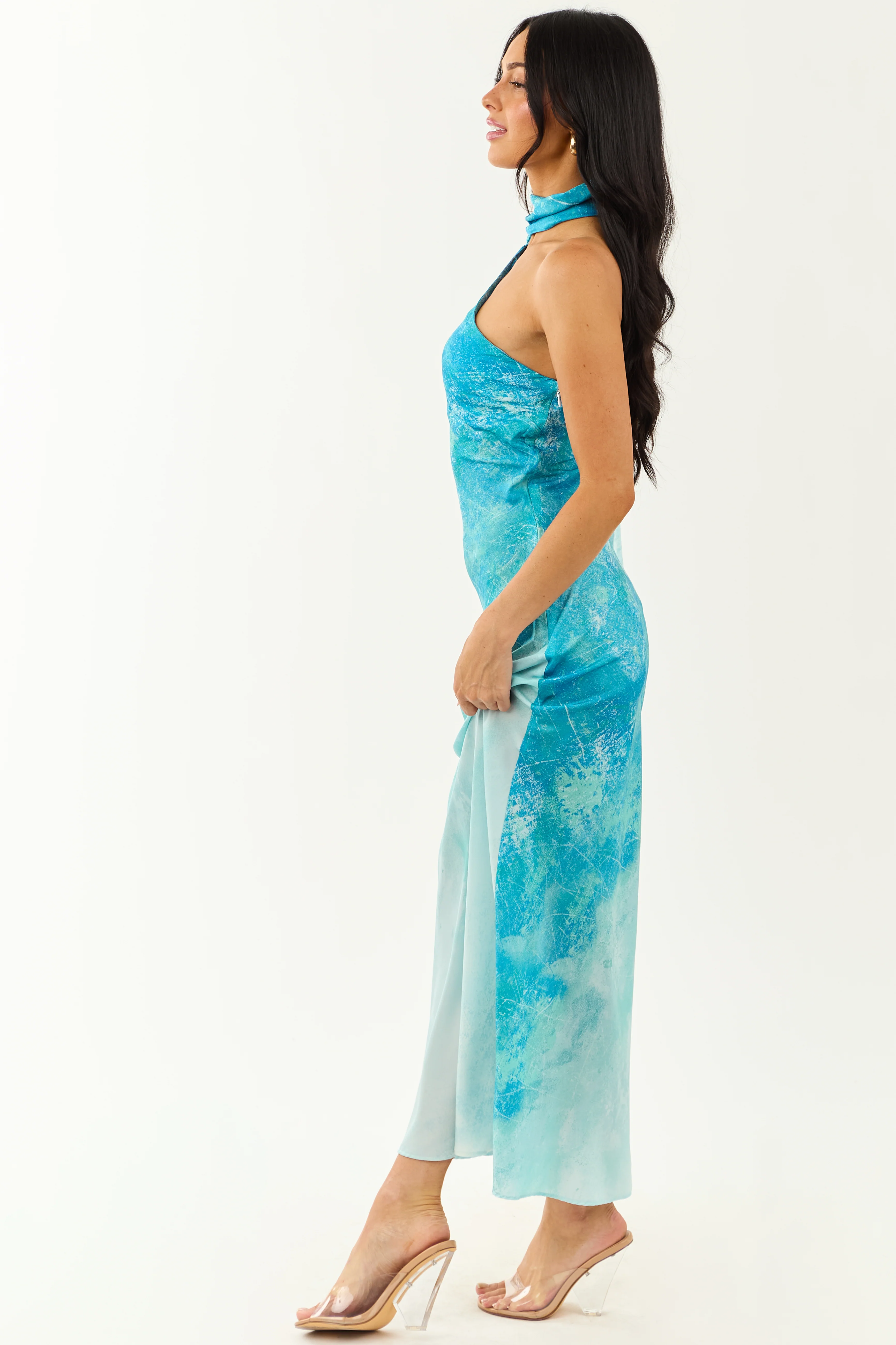 Azure Ombre One Shoulder Sash Maxi Dress - Image 6