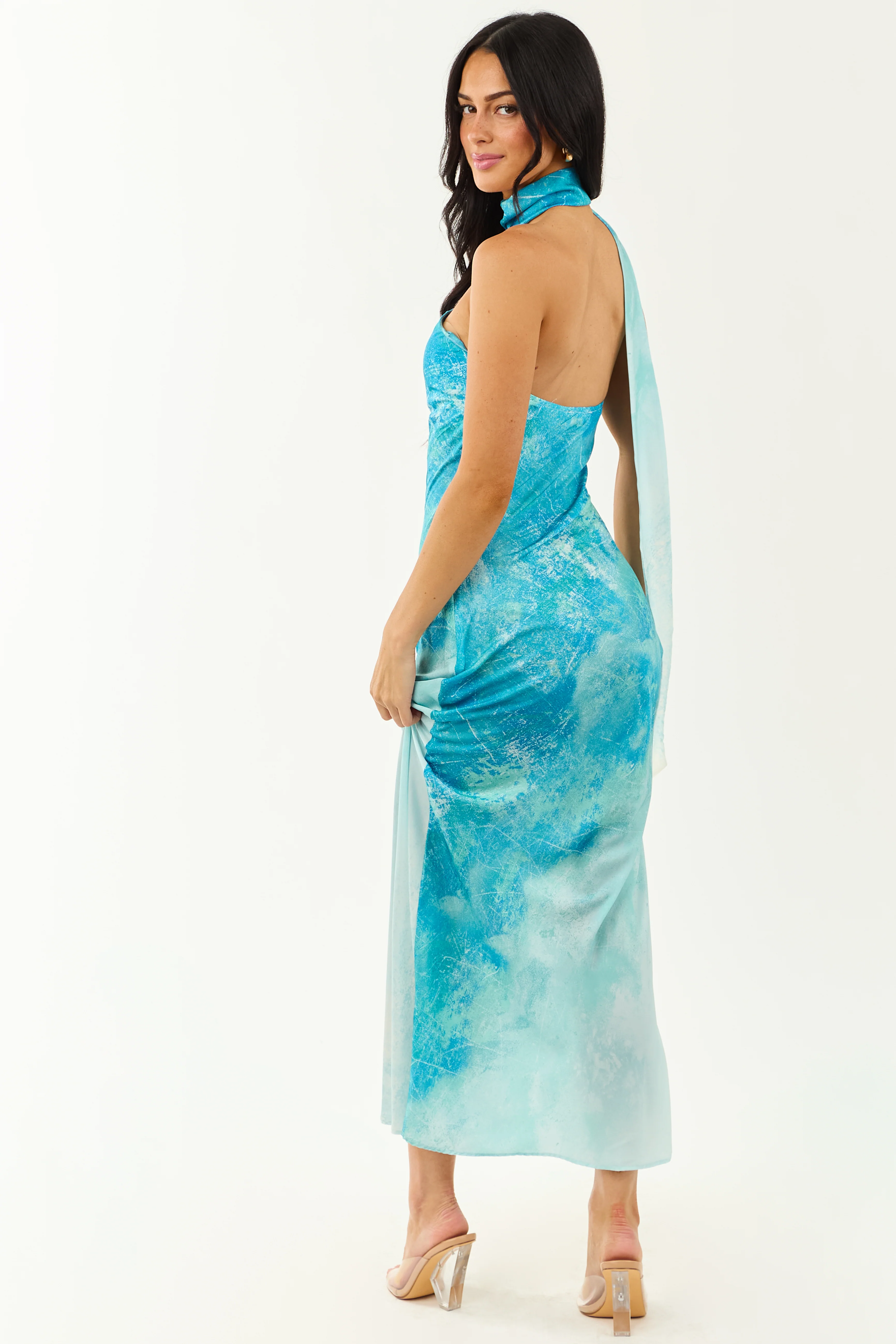 Azure Ombre One Shoulder Sash Maxi Dress - Image 7
