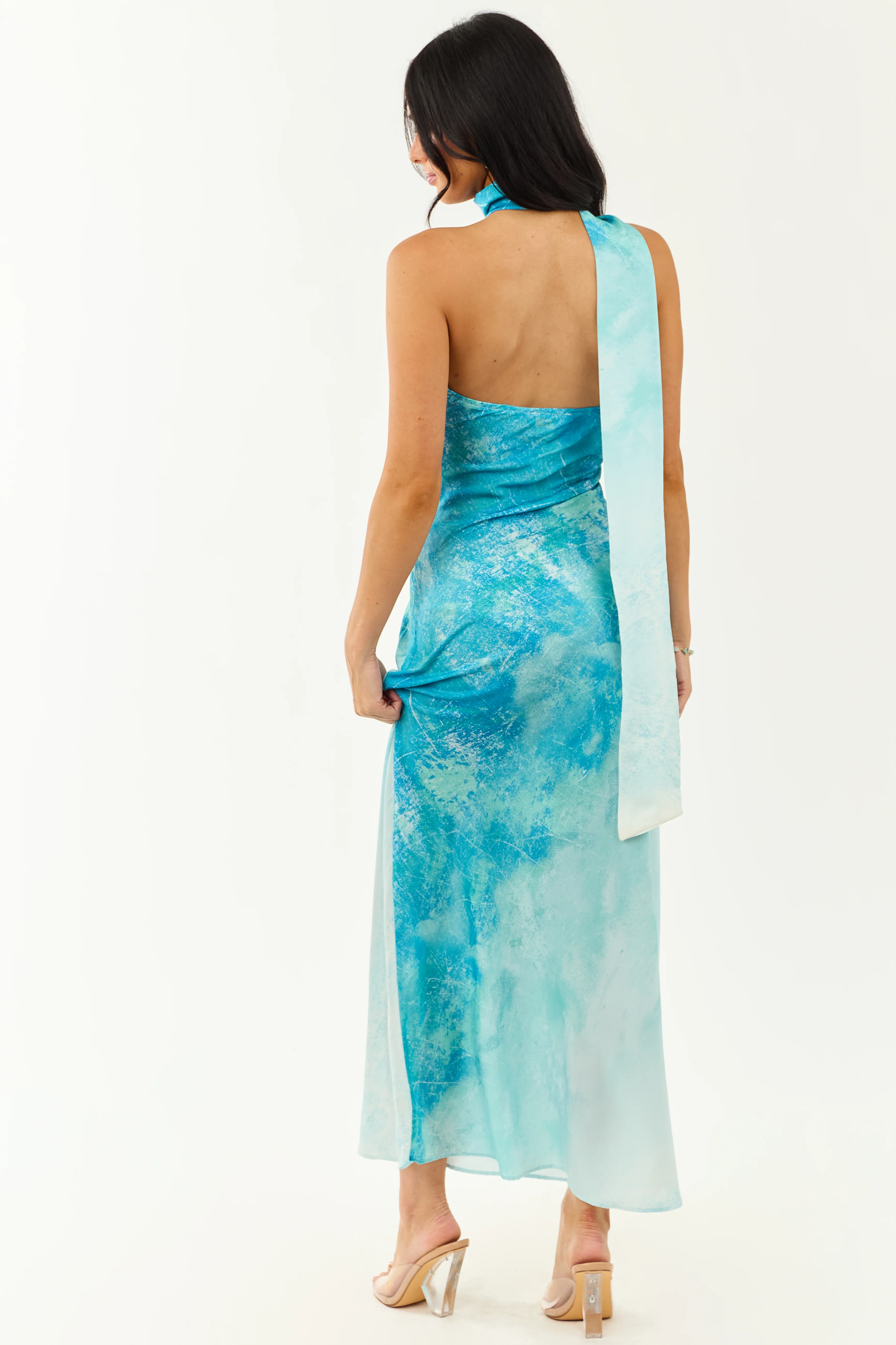 Azure Ombre One Shoulder Sash Maxi Dress - Image 8