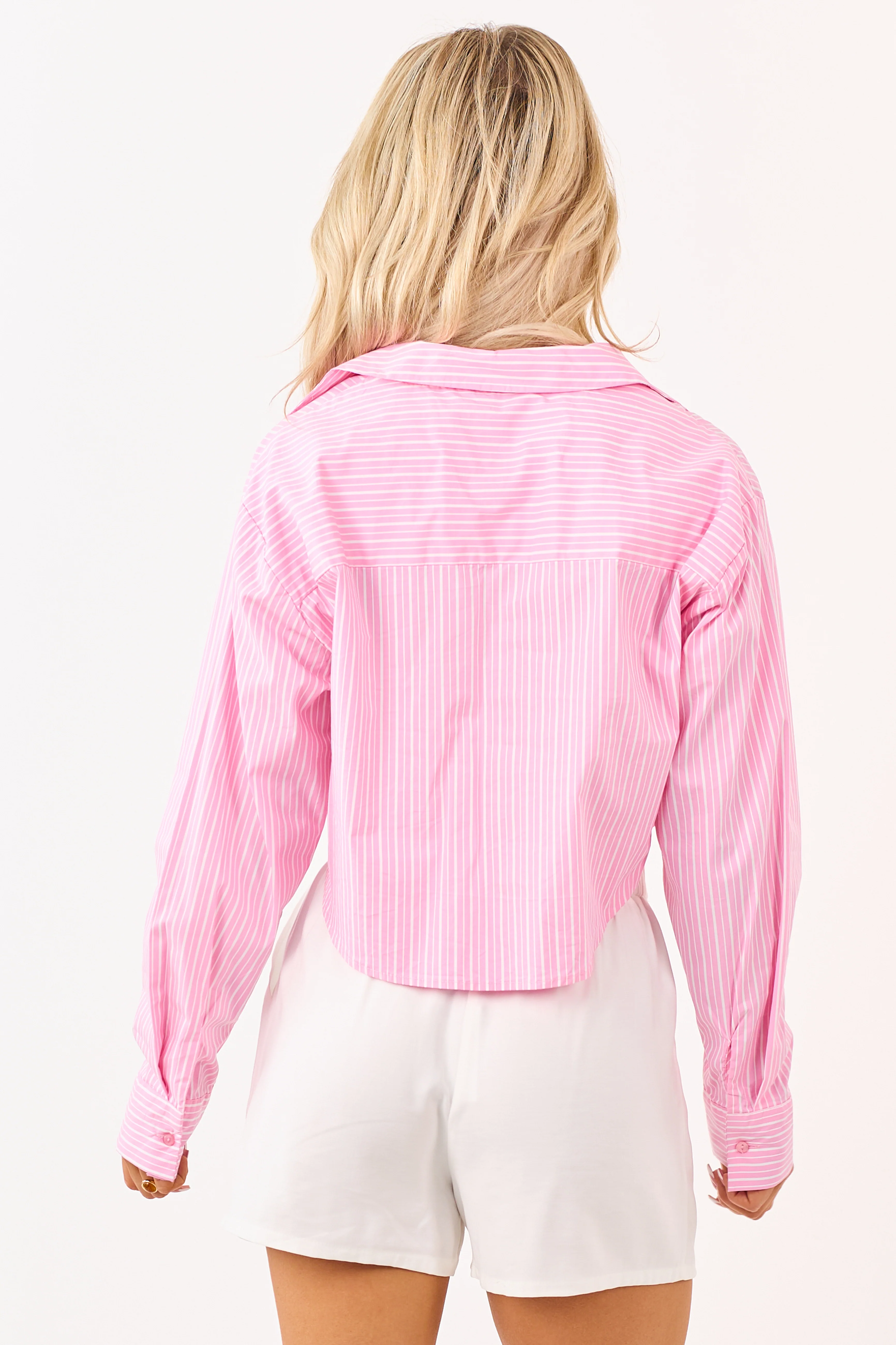 Baby Pink Striped Long Sleeve Button Up Top - Image 6