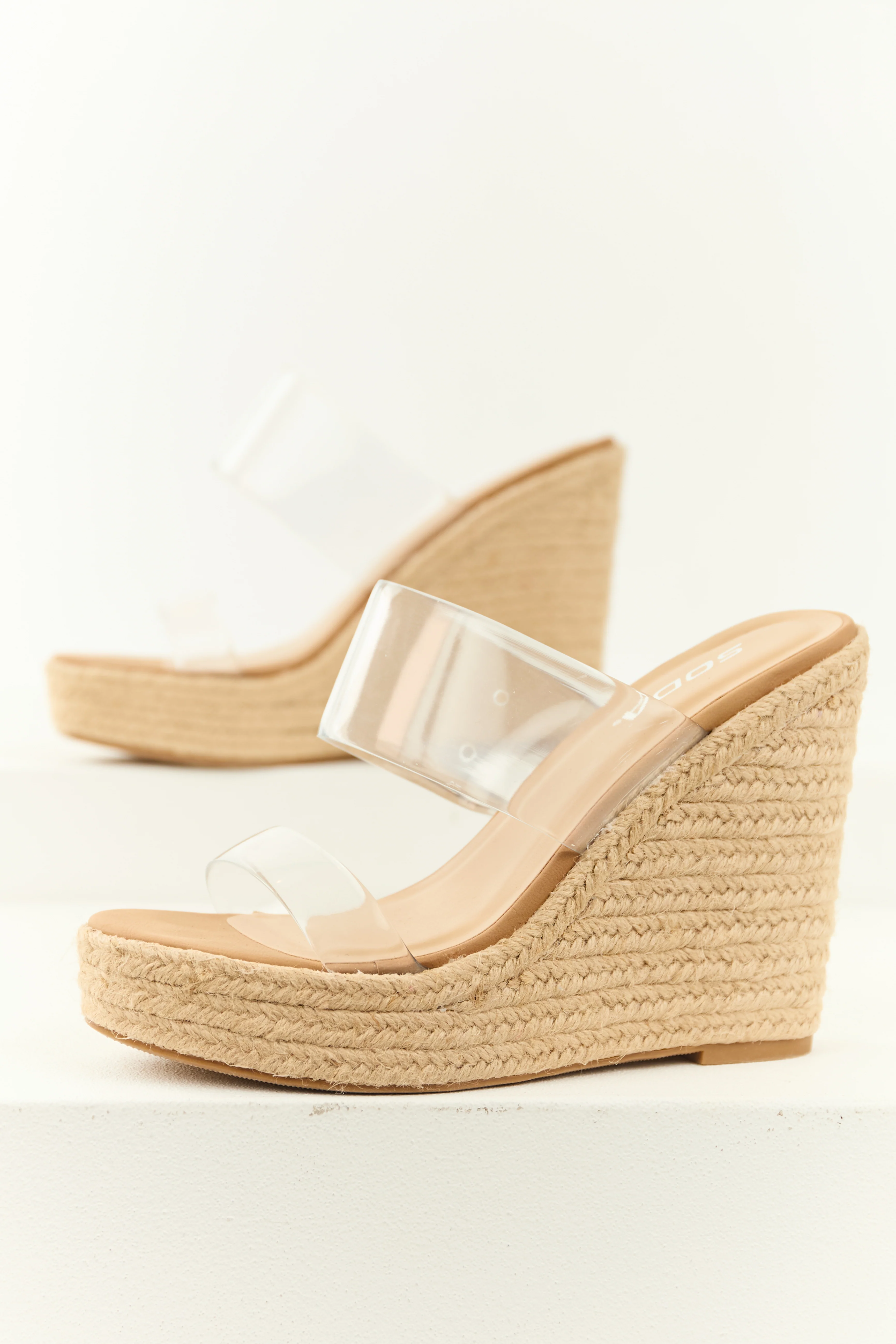 Beige Espadrille Clear Strapped Wedge Heels - Image 2