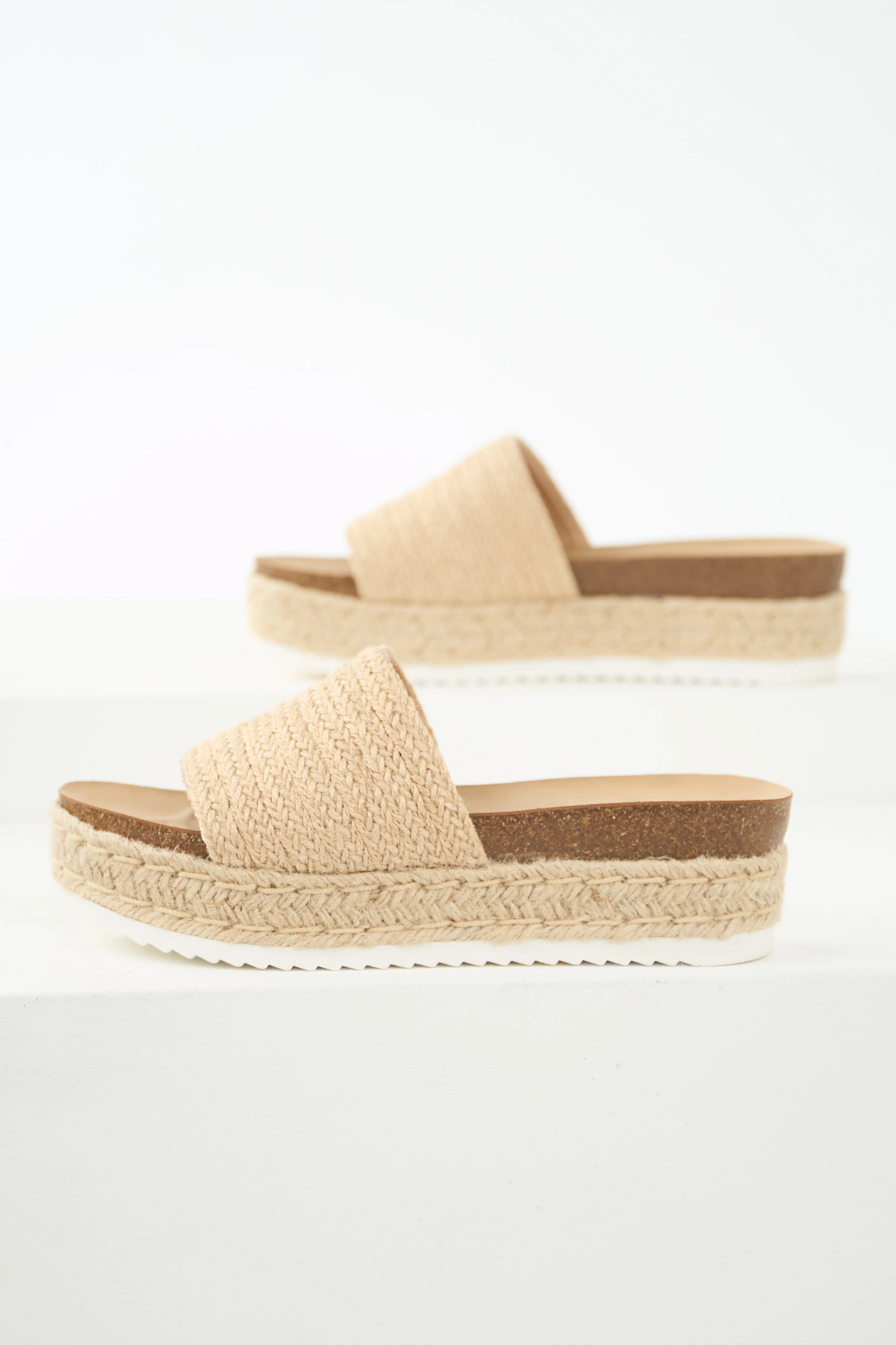 Beige Raffia Slip On Platform Espadrille Sandals - Image 2