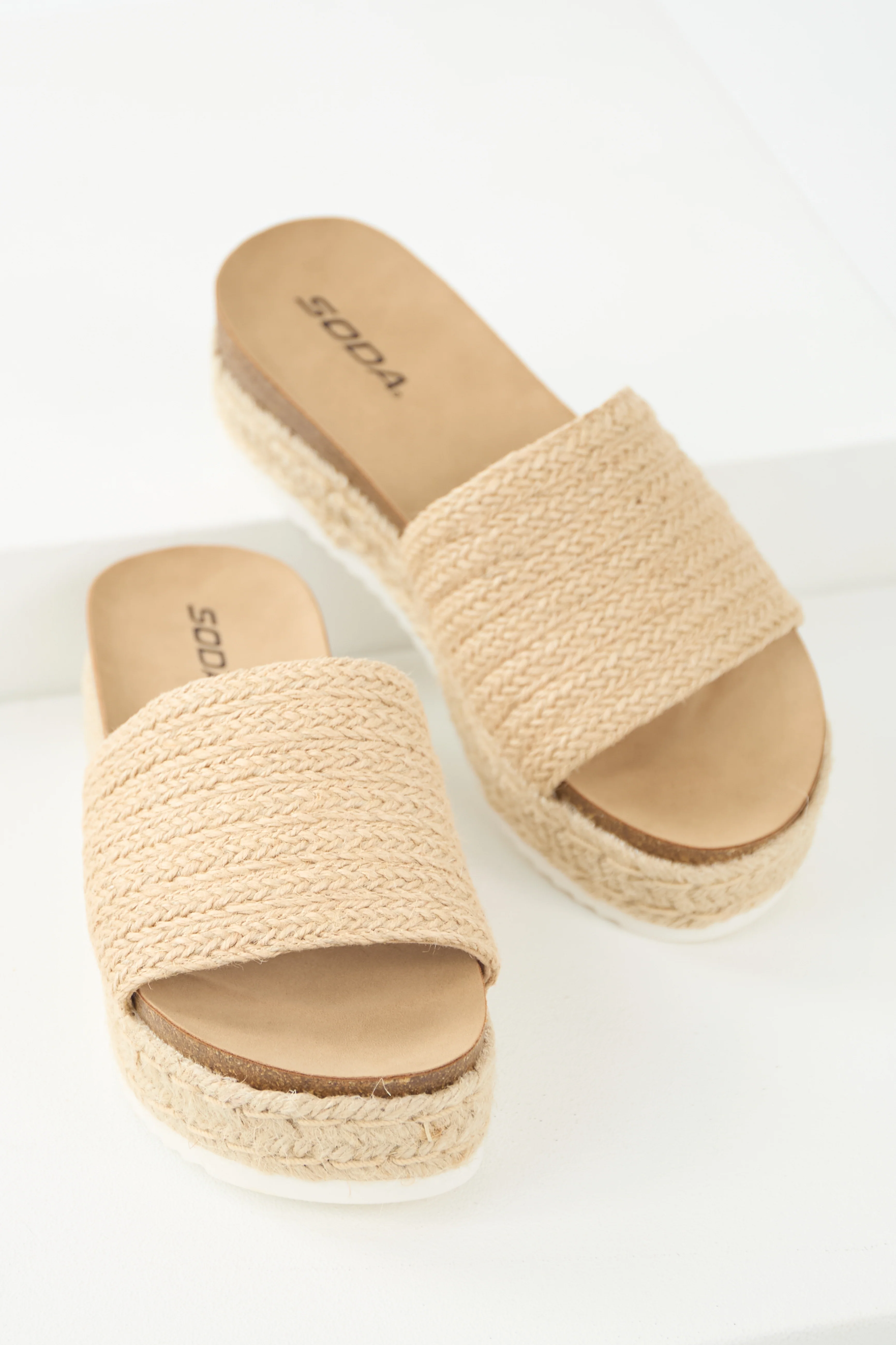 Beige Raffia Slip On Platform Espadrille Sandals - Image 3