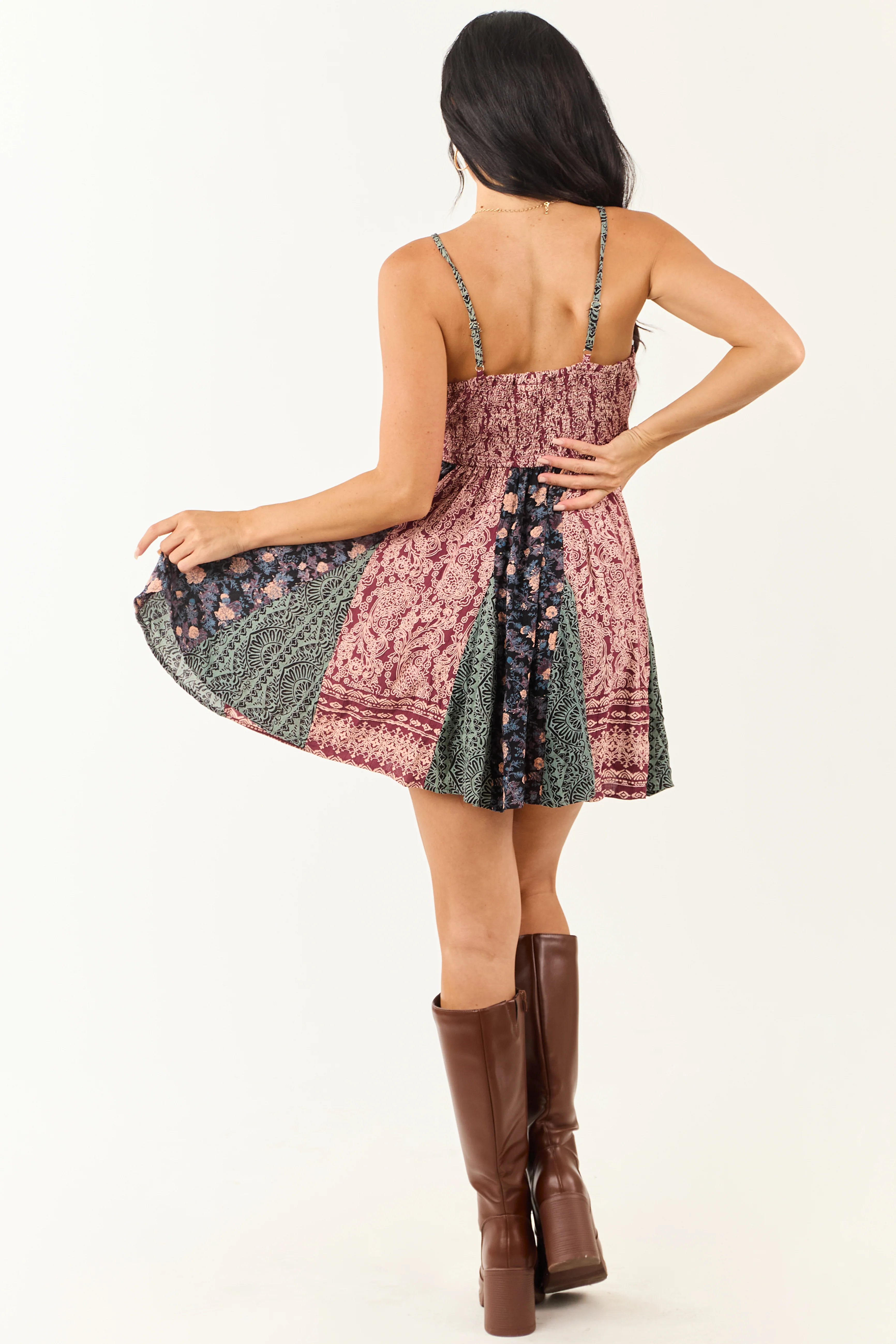Berry Abstract Multi Print Sleeveless Mini Dress - Image 7