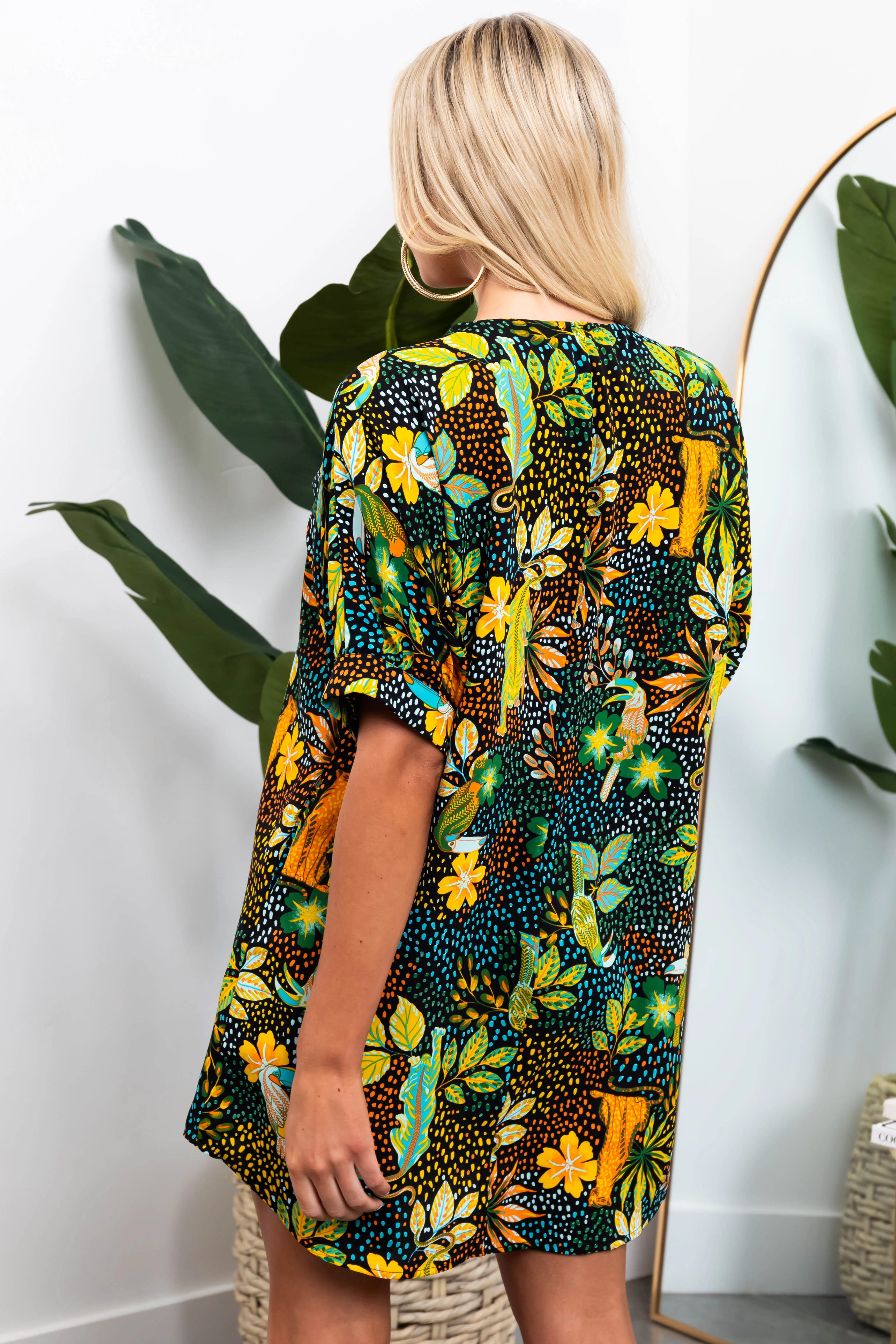 Black Abstract Print Half Sleeve Mini Dress - Image 6