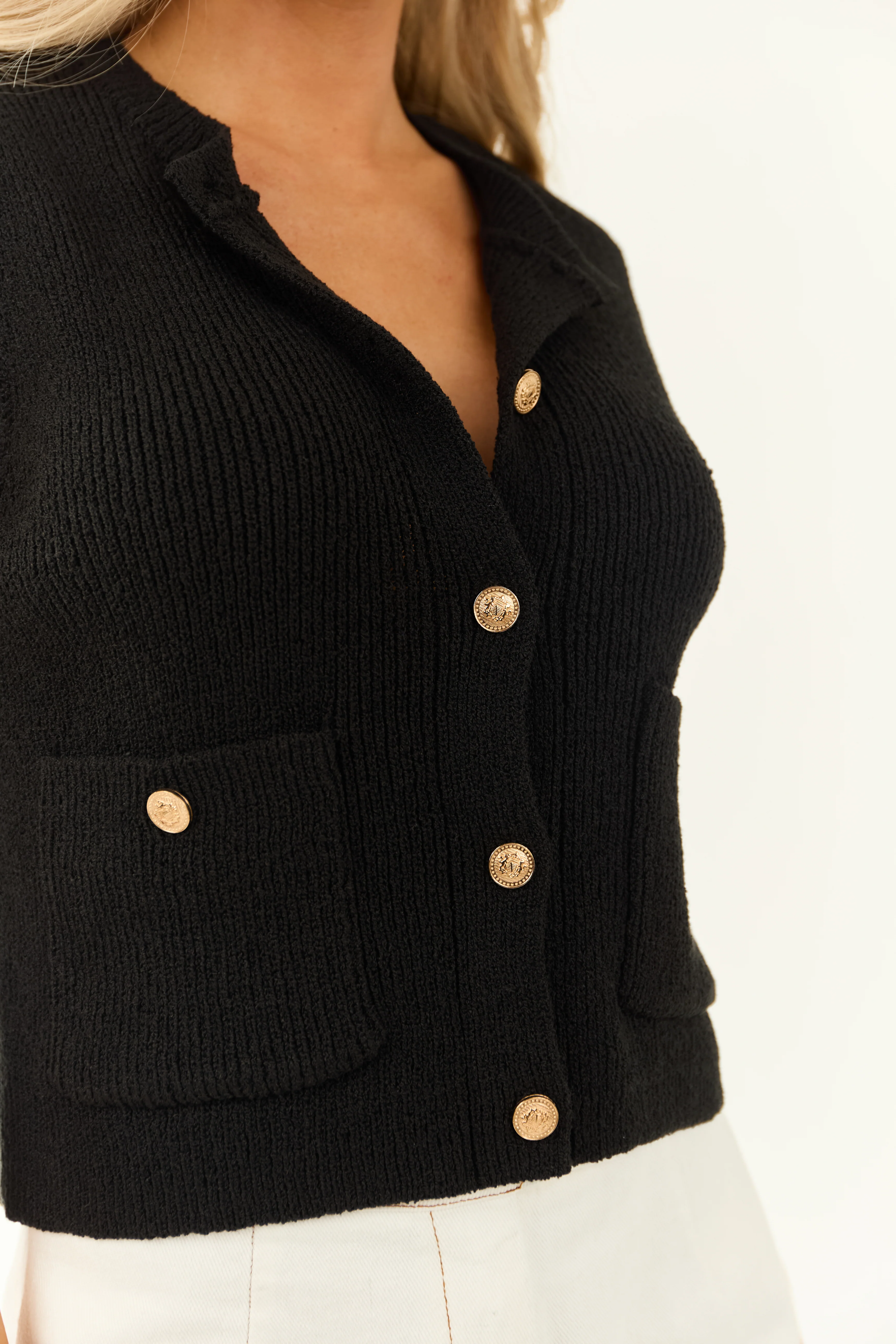 Black Button Down Cap Sleeve Sweater Vest - Image 7
