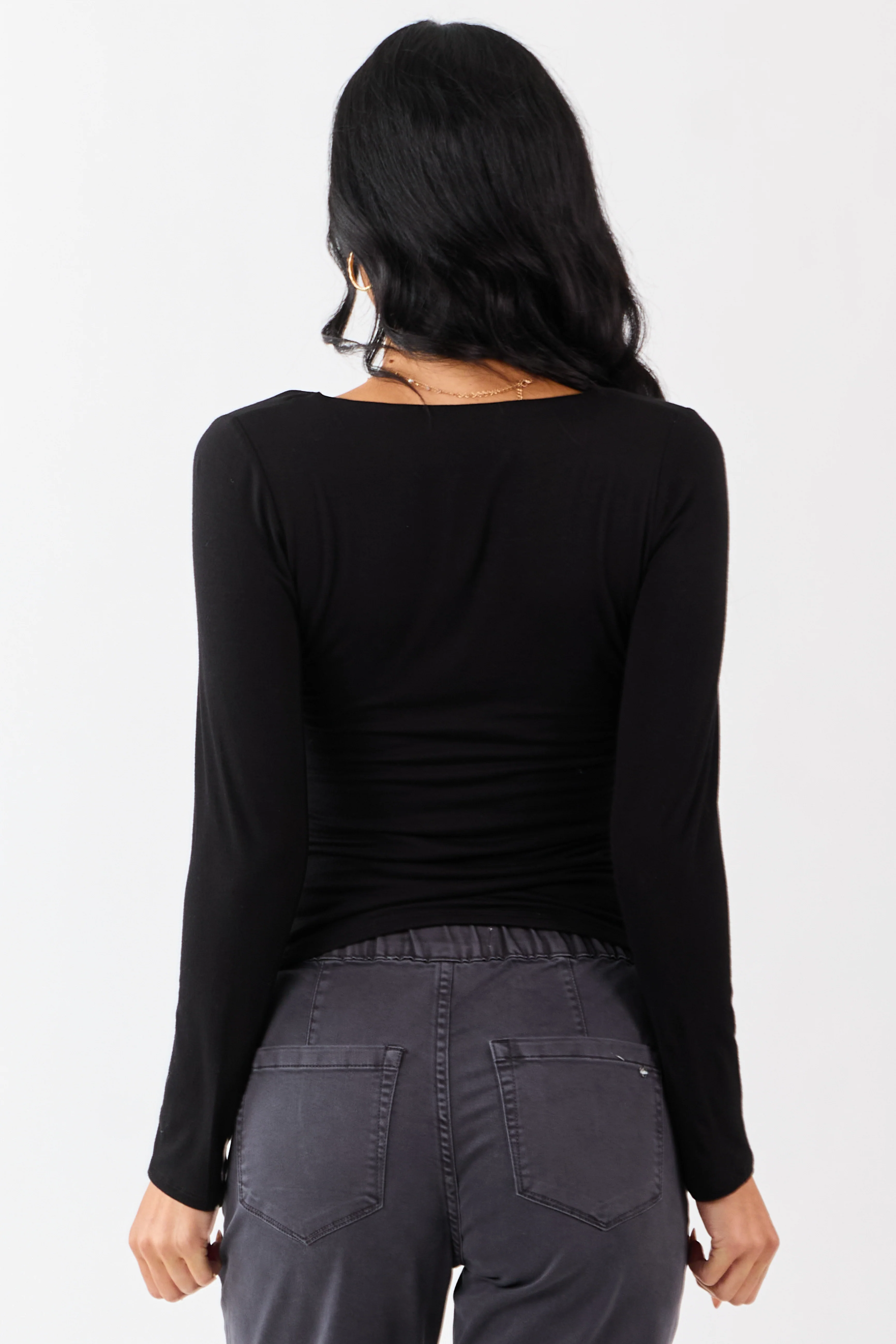 Black Cold Shoulder Long Sleeve Scoop Neck Top - Image 6