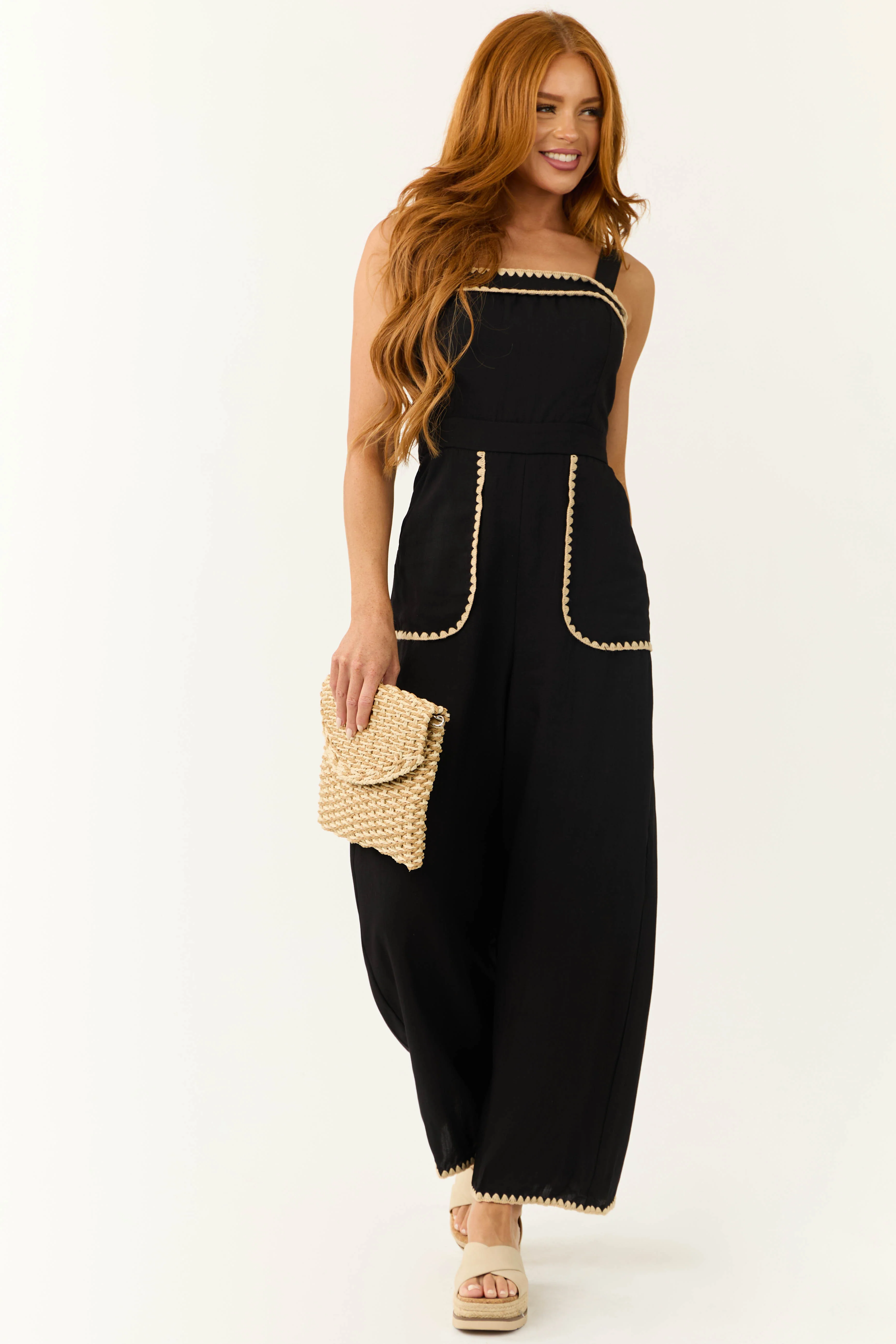 Black Contrast Stitch Sleeveless Jumpsuit - Image 5