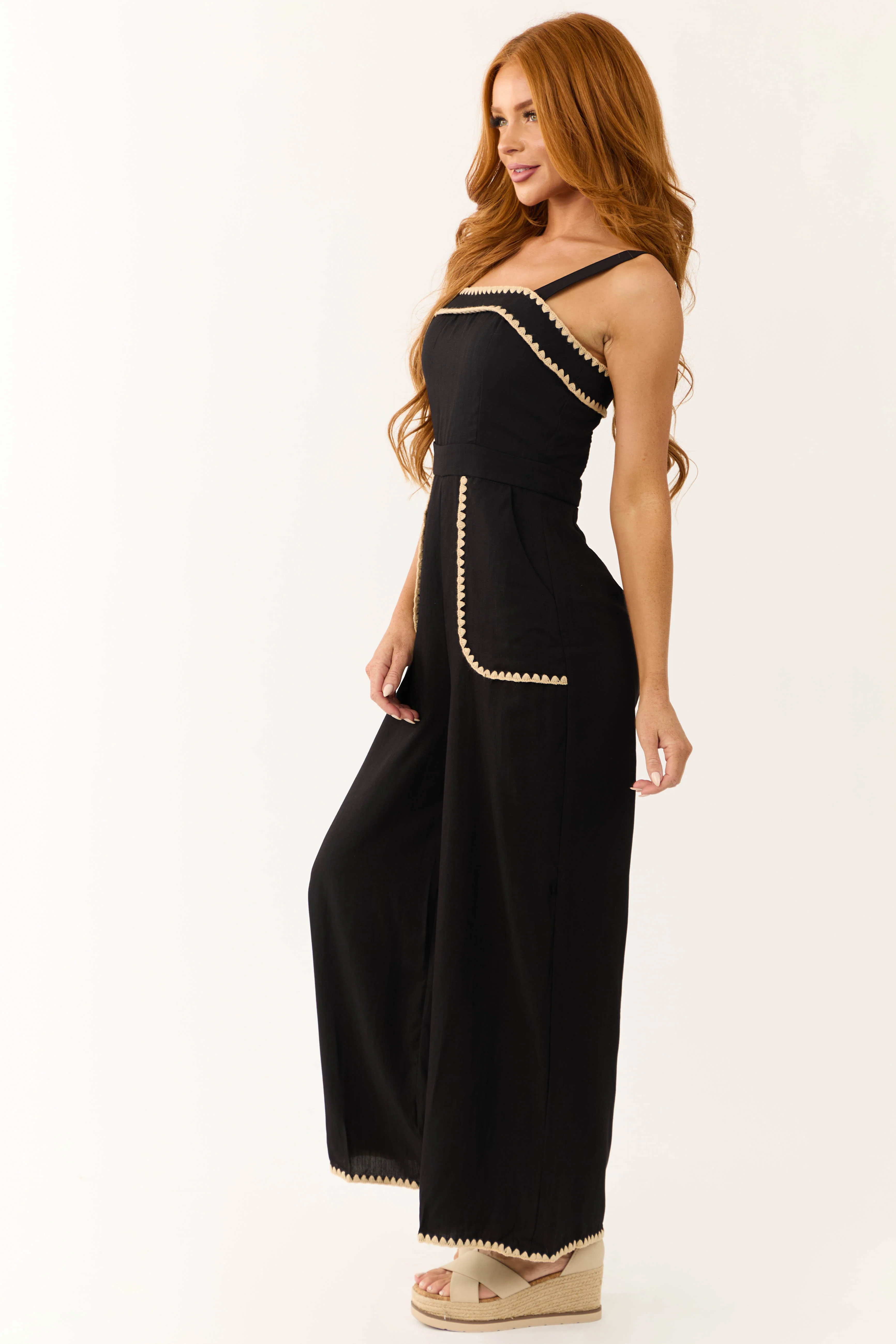 Black Contrast Stitch Sleeveless Jumpsuit - Image 6