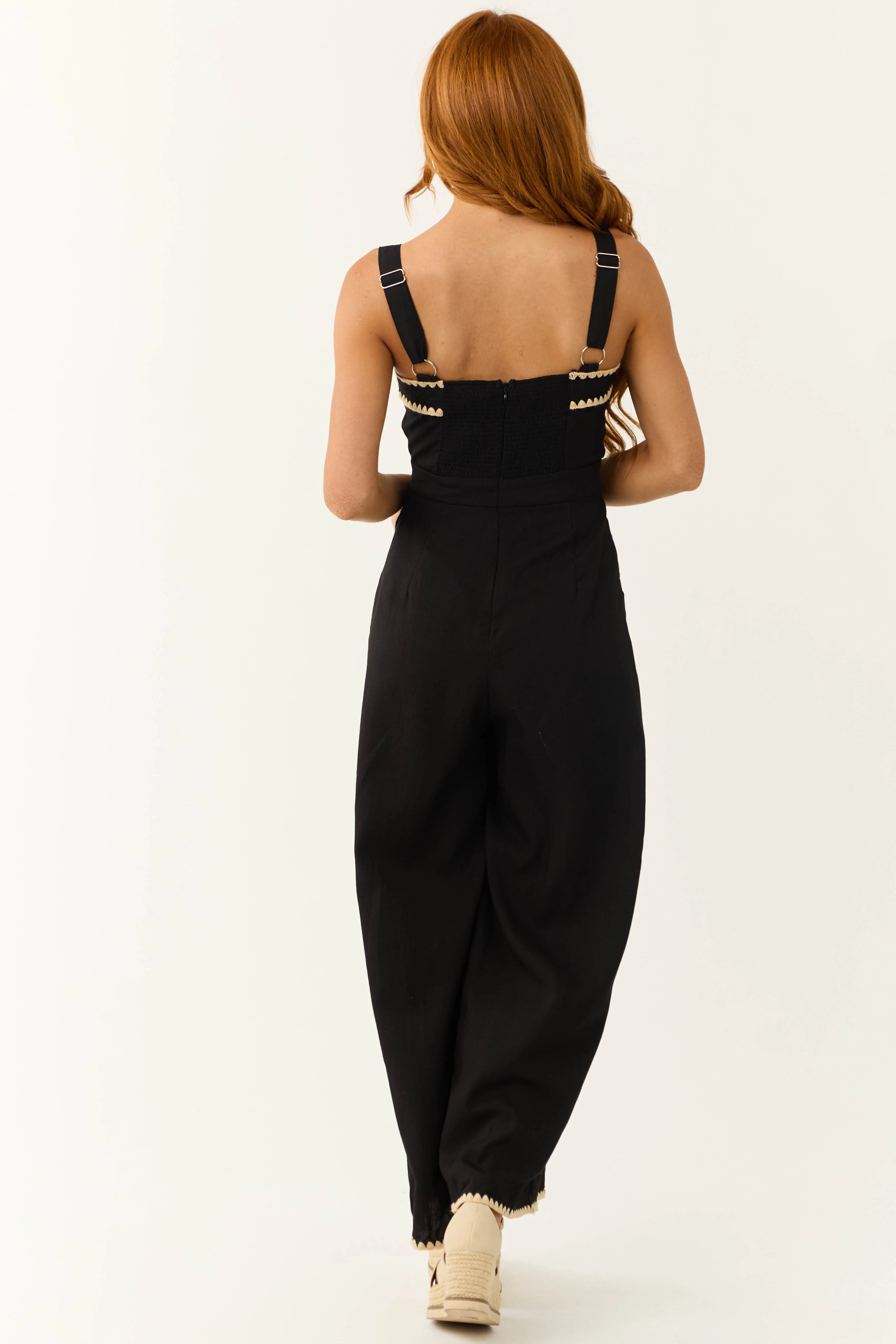 Black Contrast Stitch Sleeveless Jumpsuit - Image 7