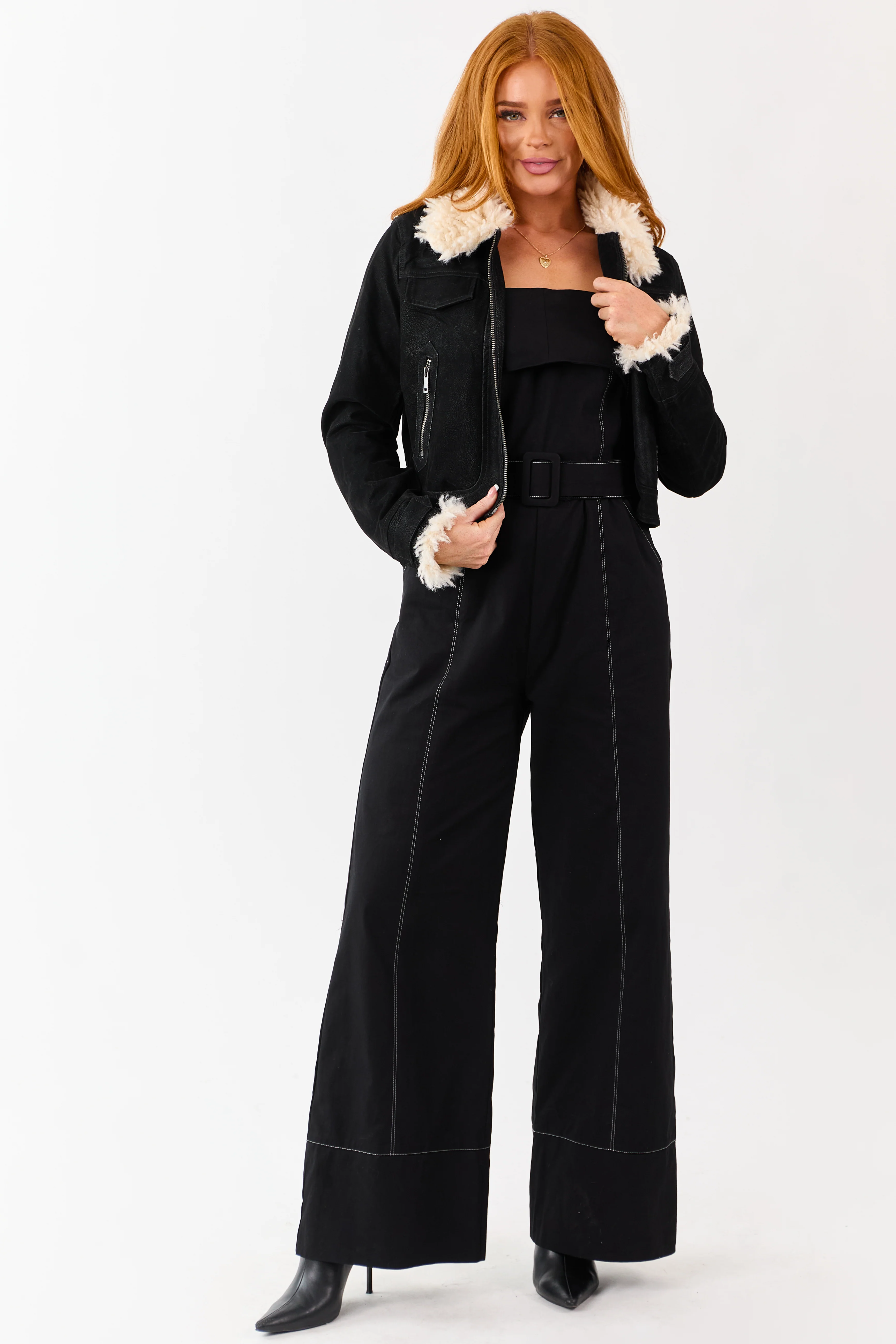 Black Cotton Strapless Contrast Stitching Jumpsuit - Image 4