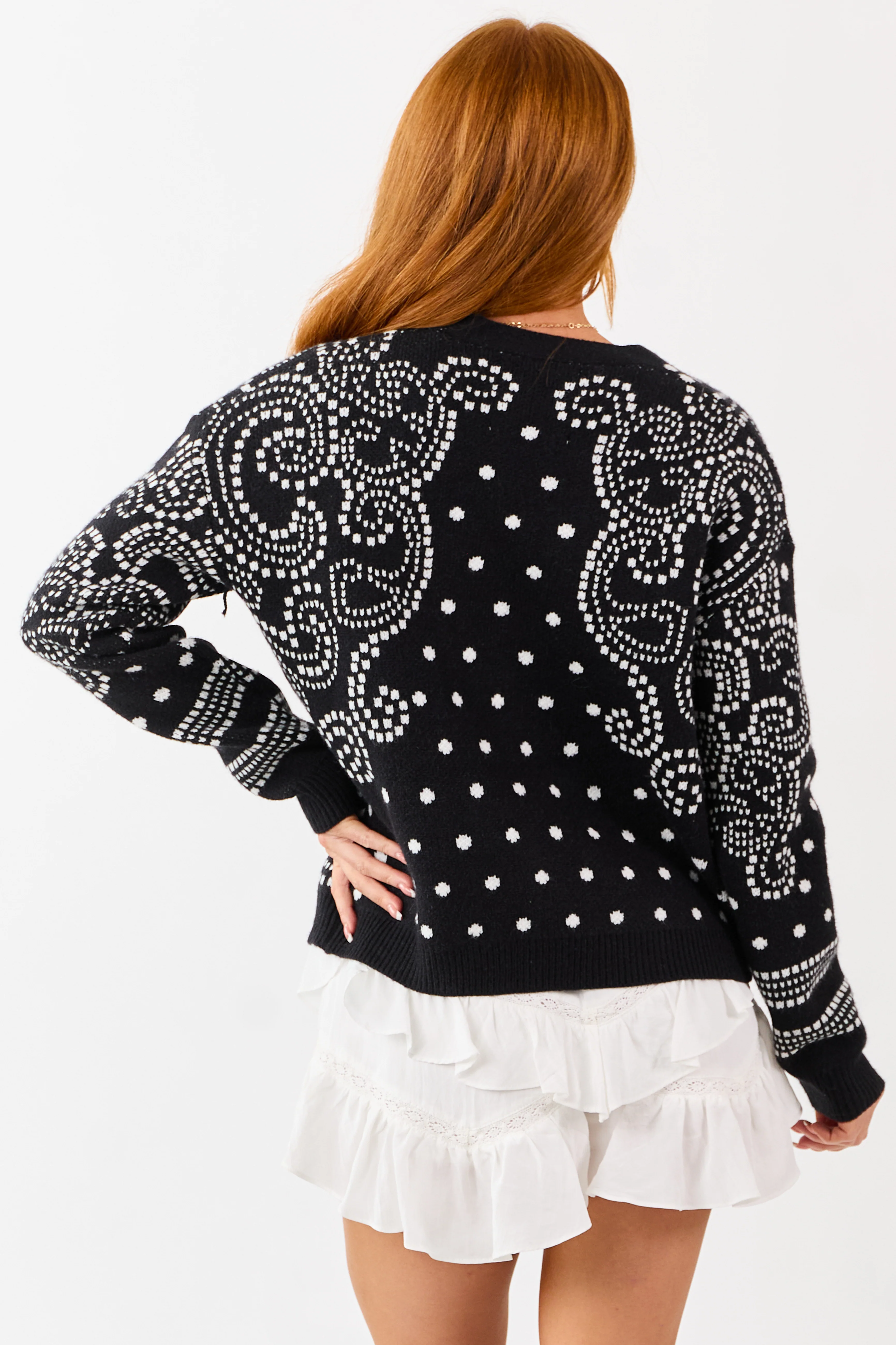 Black Dot Art Damask Button Down Sweater Cardigan - Image 7