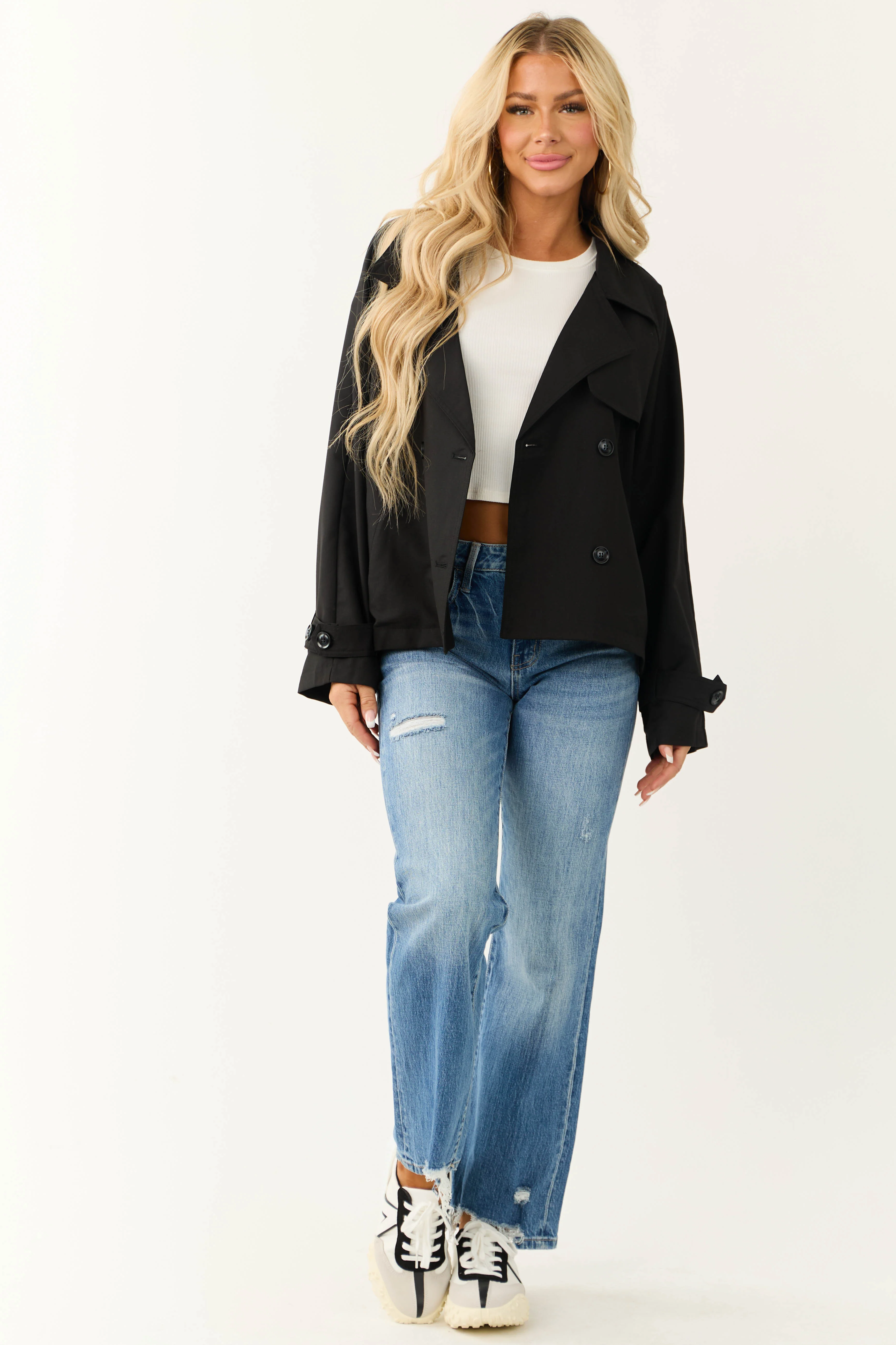 Black Double Button Long Sleeve Collared Jacket - Image 5