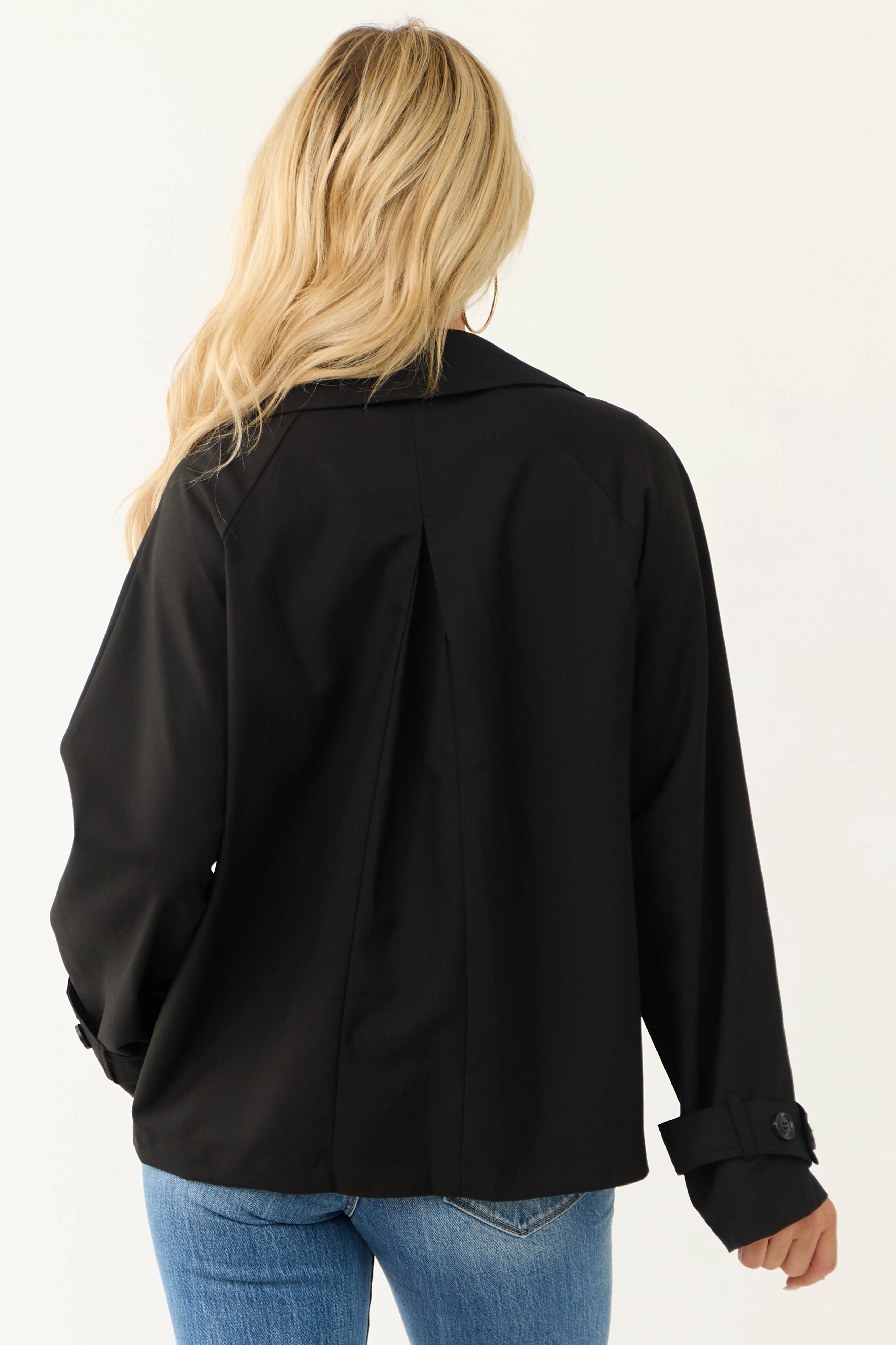 Black Double Button Long Sleeve Collared Jacket - Image 7