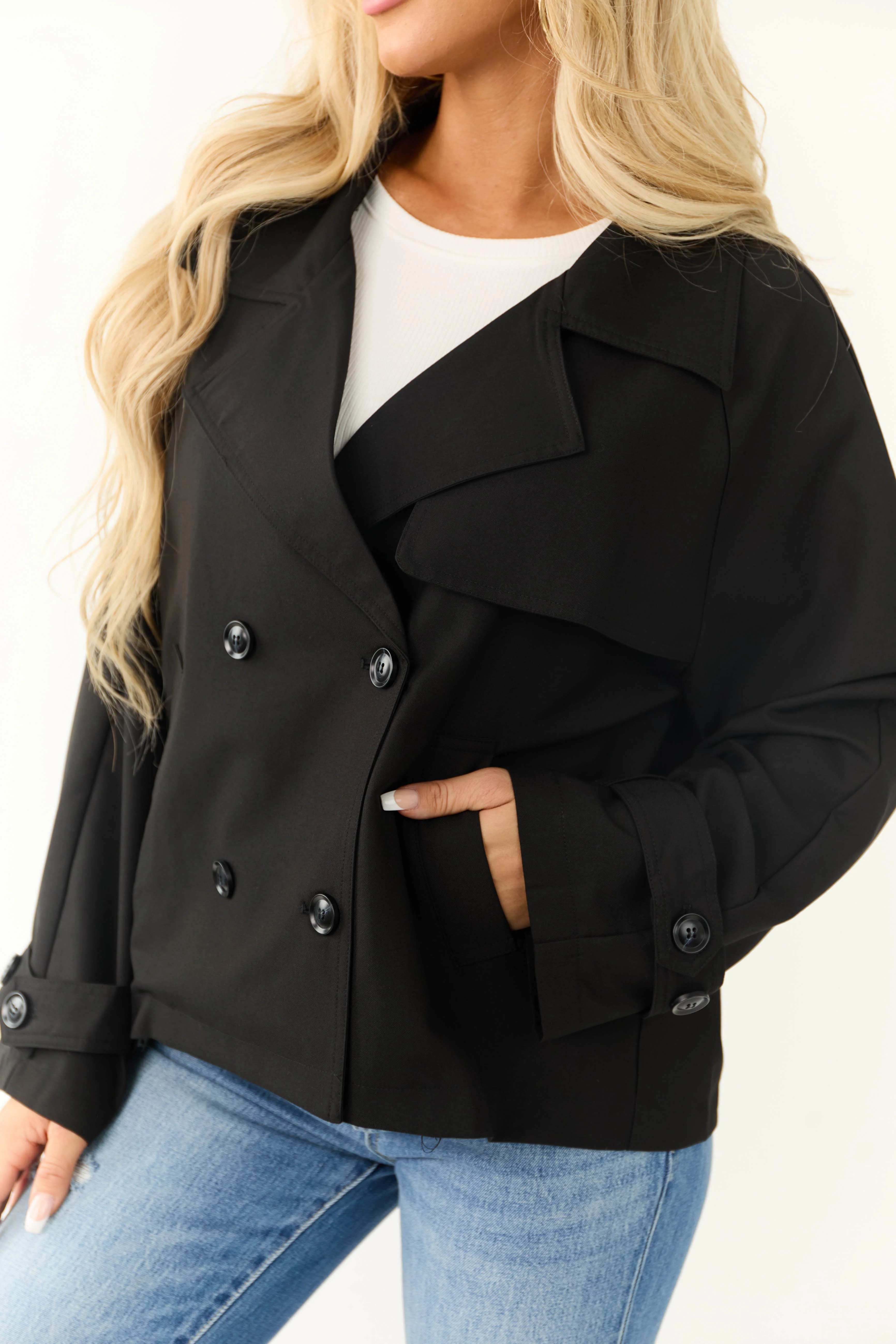 Black Double Button Long Sleeve Collared Jacket - Image 8