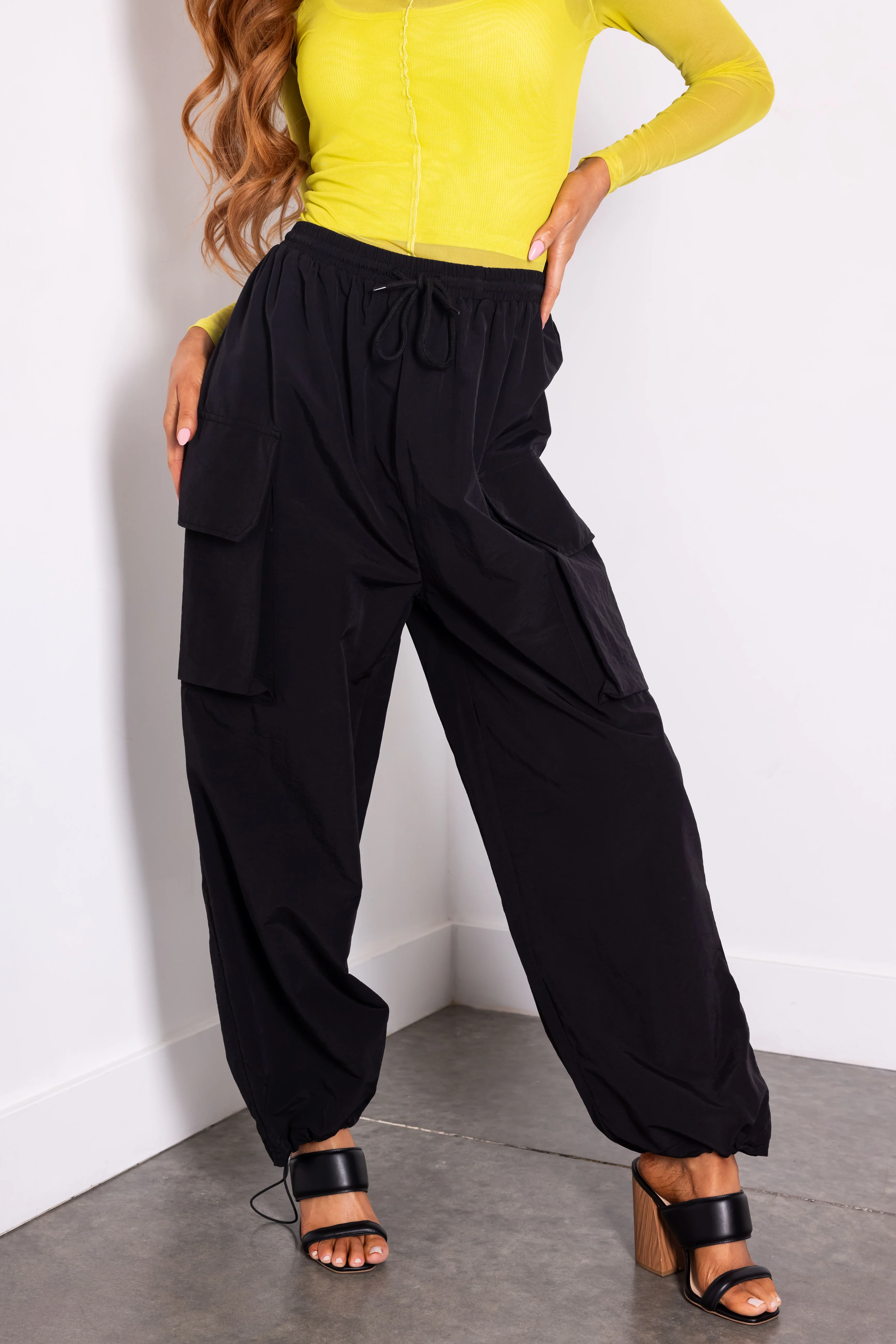 Black Drawstring Cargo Pants - Image 2