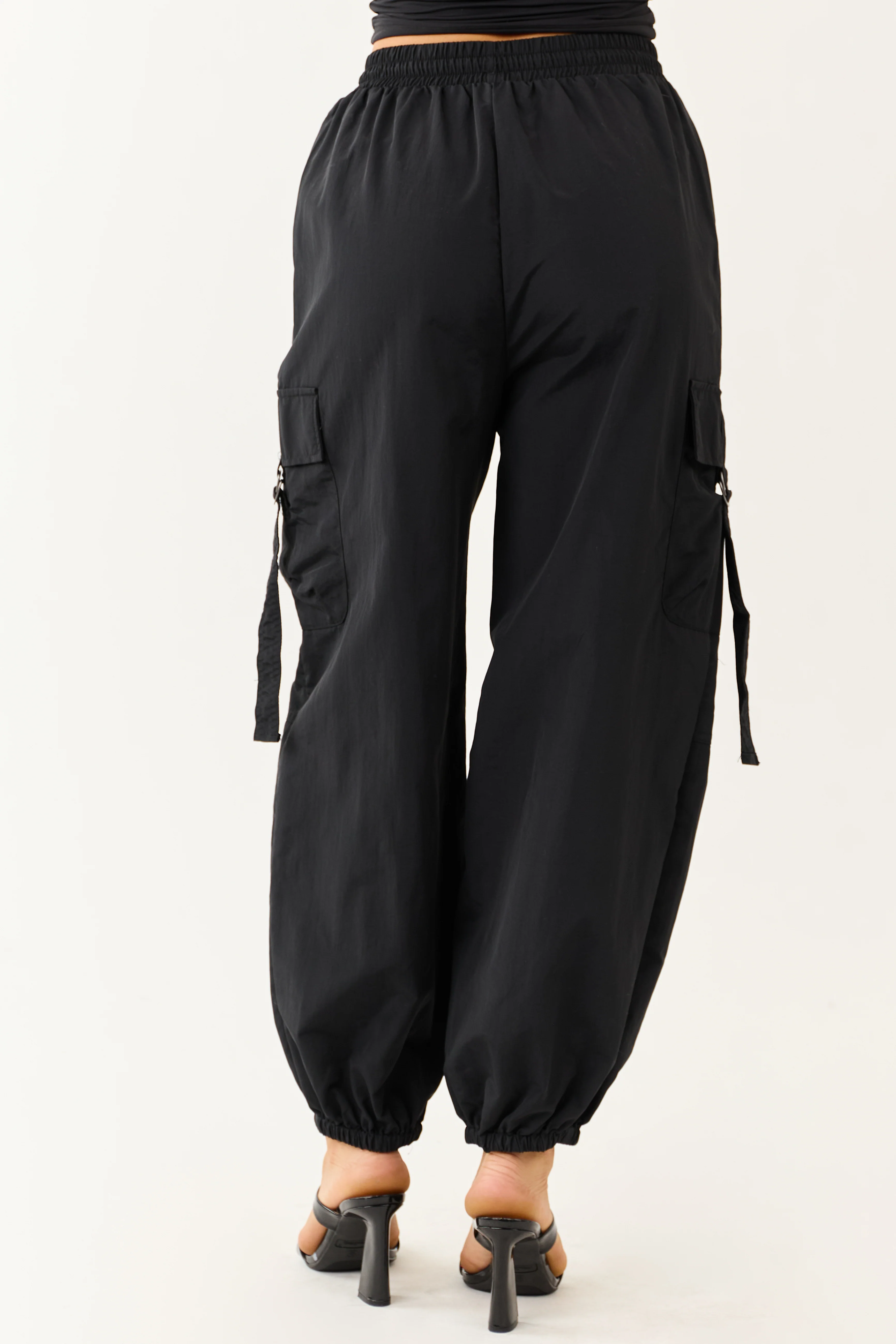 Black Drawstring Waistband Cargo Jogger Pants - Image 4