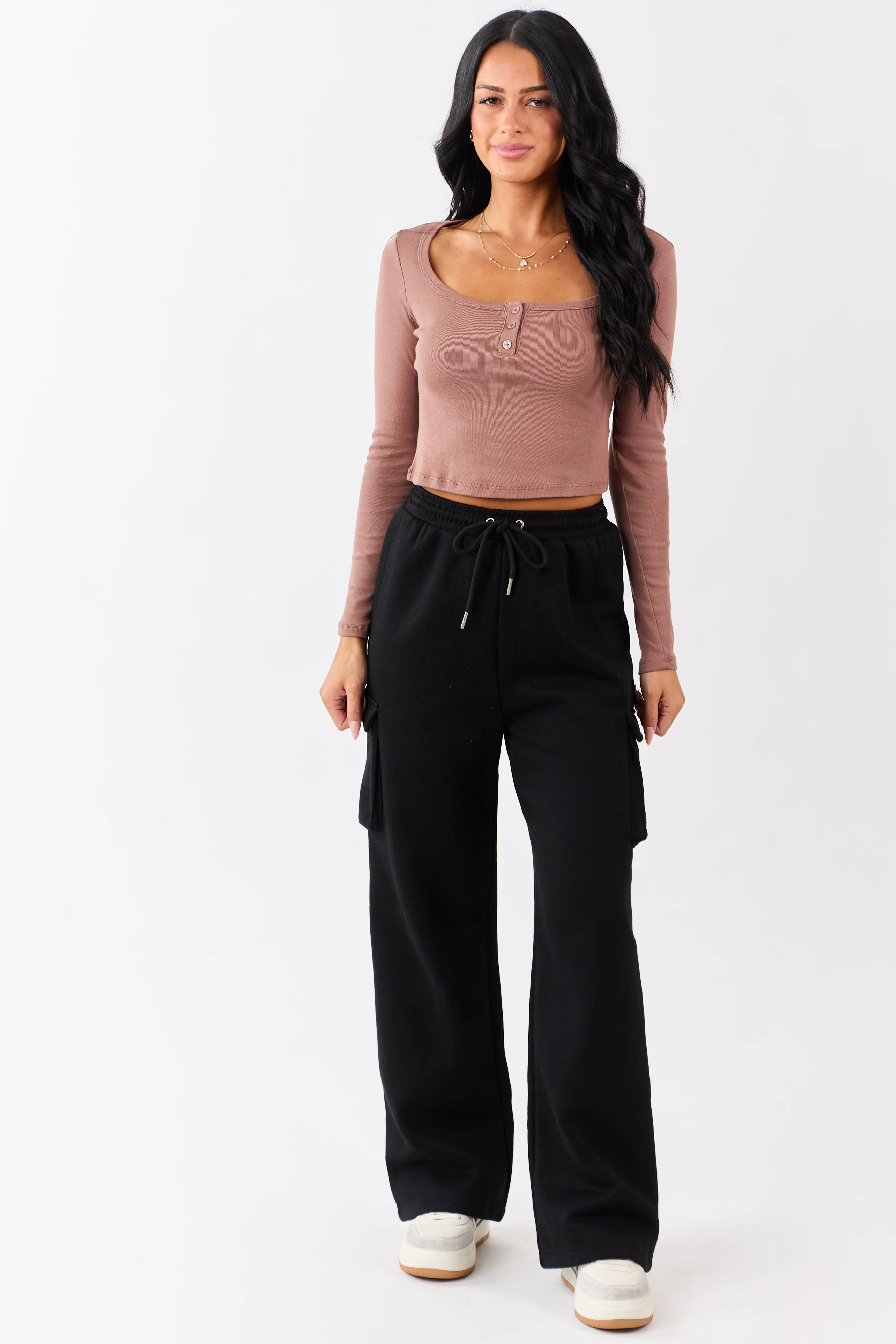Black Elastic Waist Knit Cargo Sweatpants