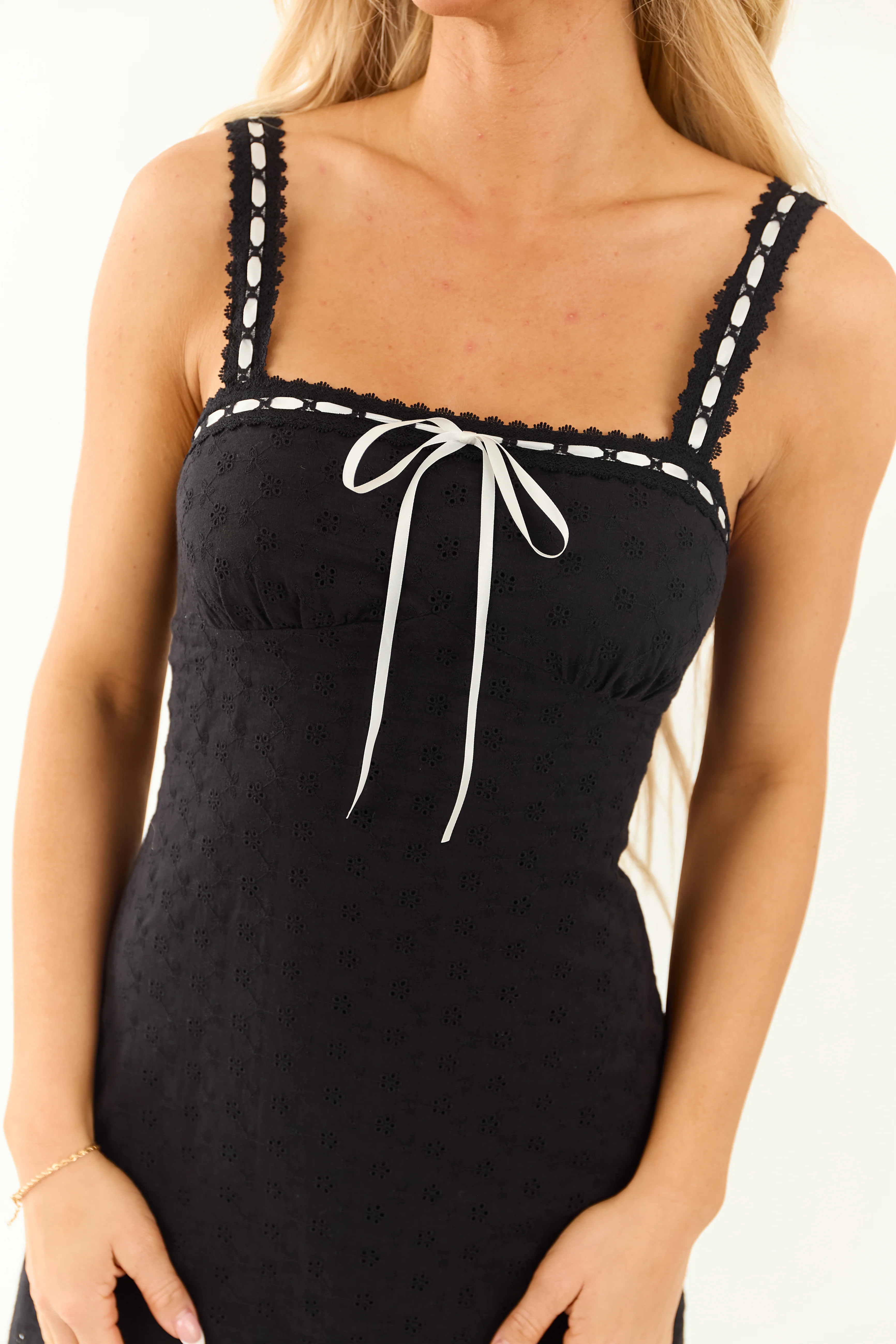 Black Eyelet Lace Square Neck Mini Dress - Image 6