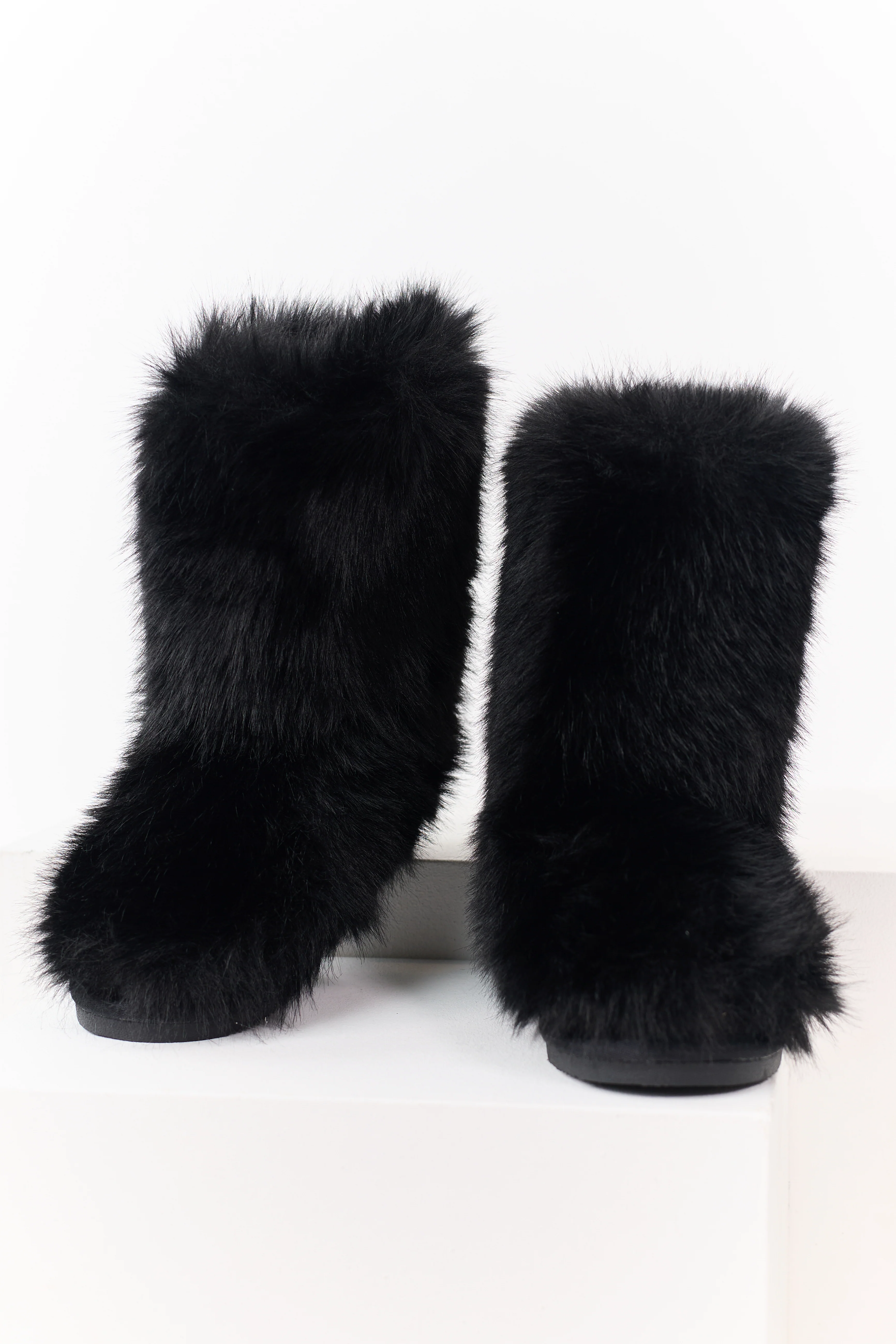Black Faux Fur Rounded Toe Booties - Image 2