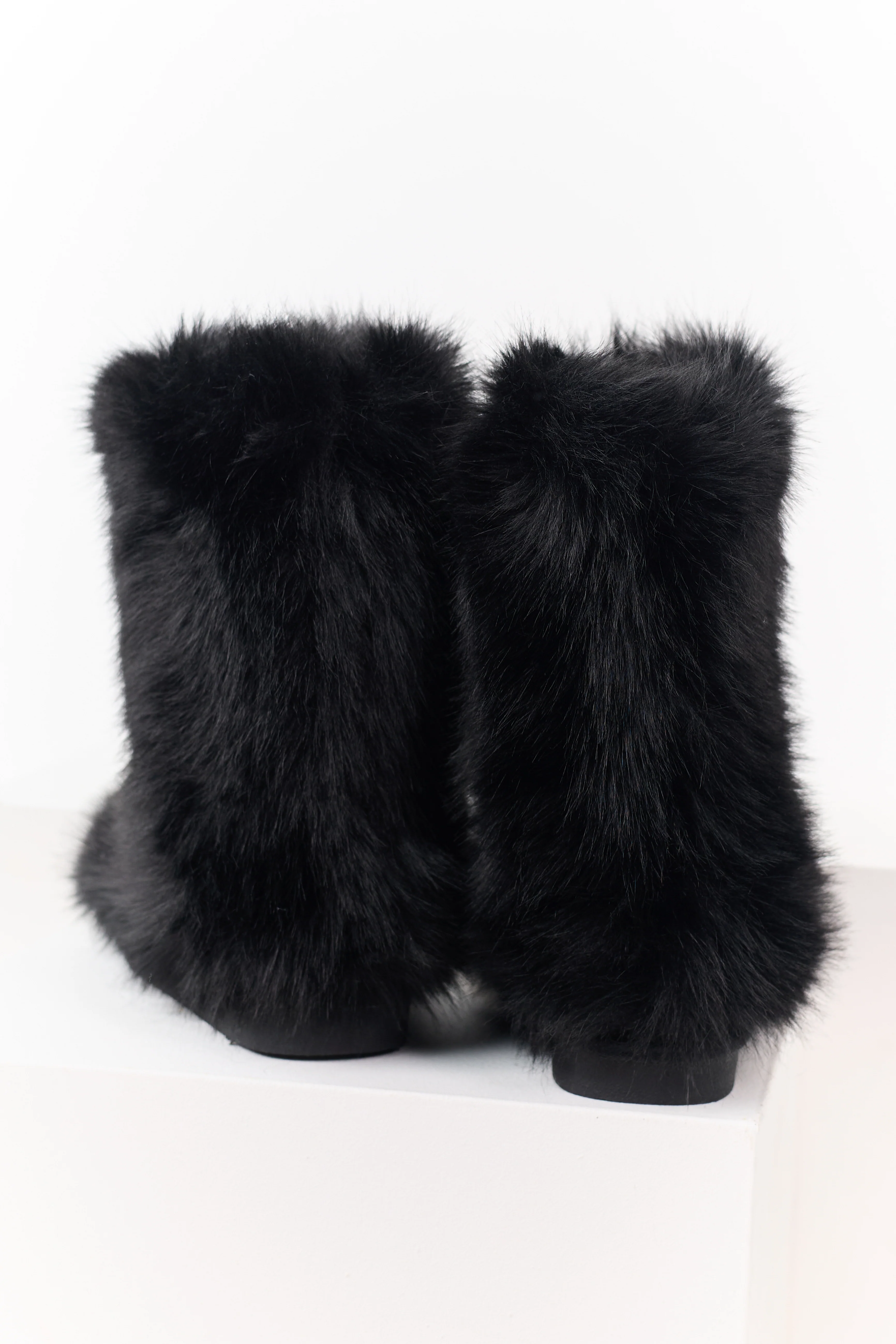 Black Faux Fur Rounded Toe Booties - Image 3