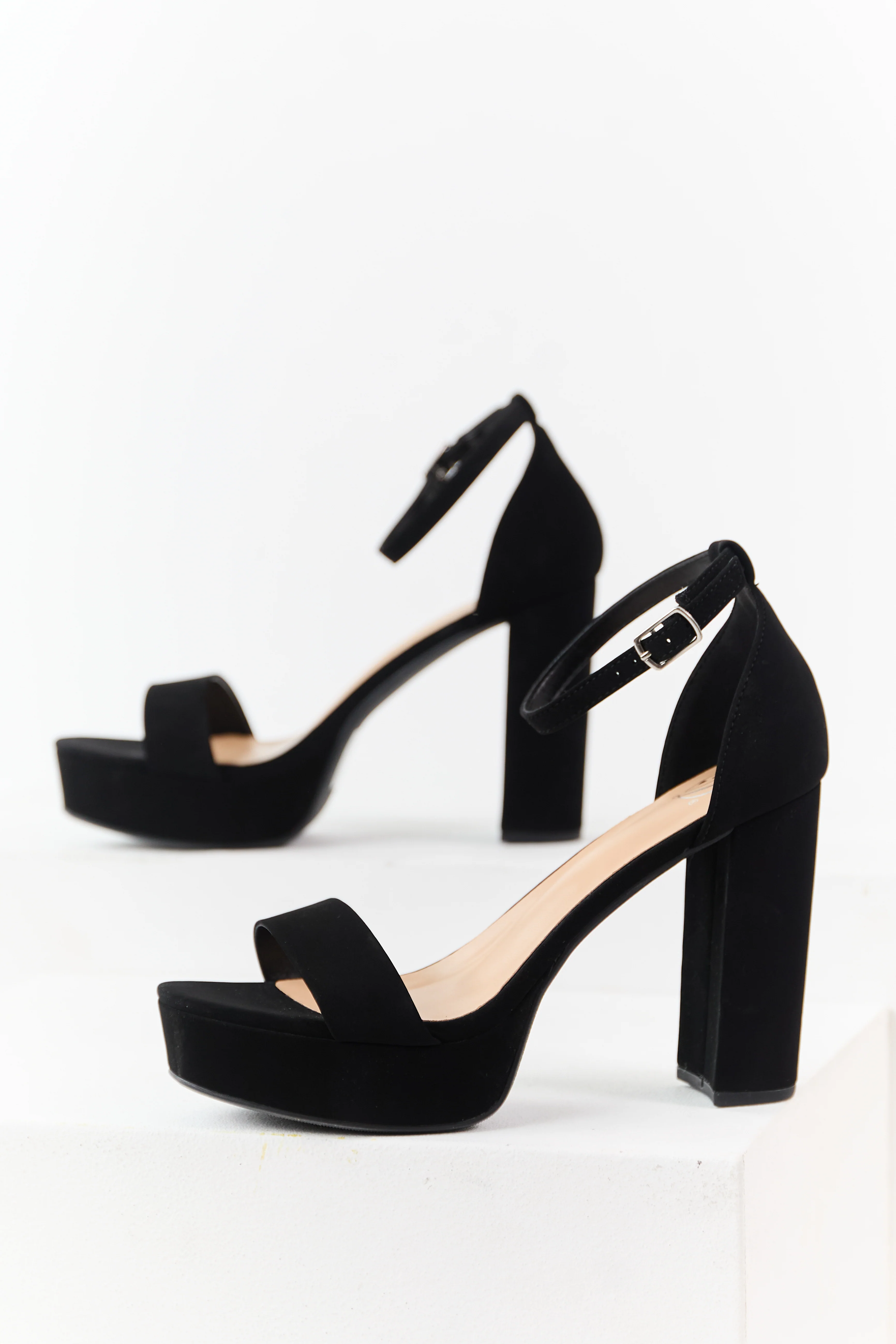 Black Faux Leather Ankle Strap Platform Heels - Image 2