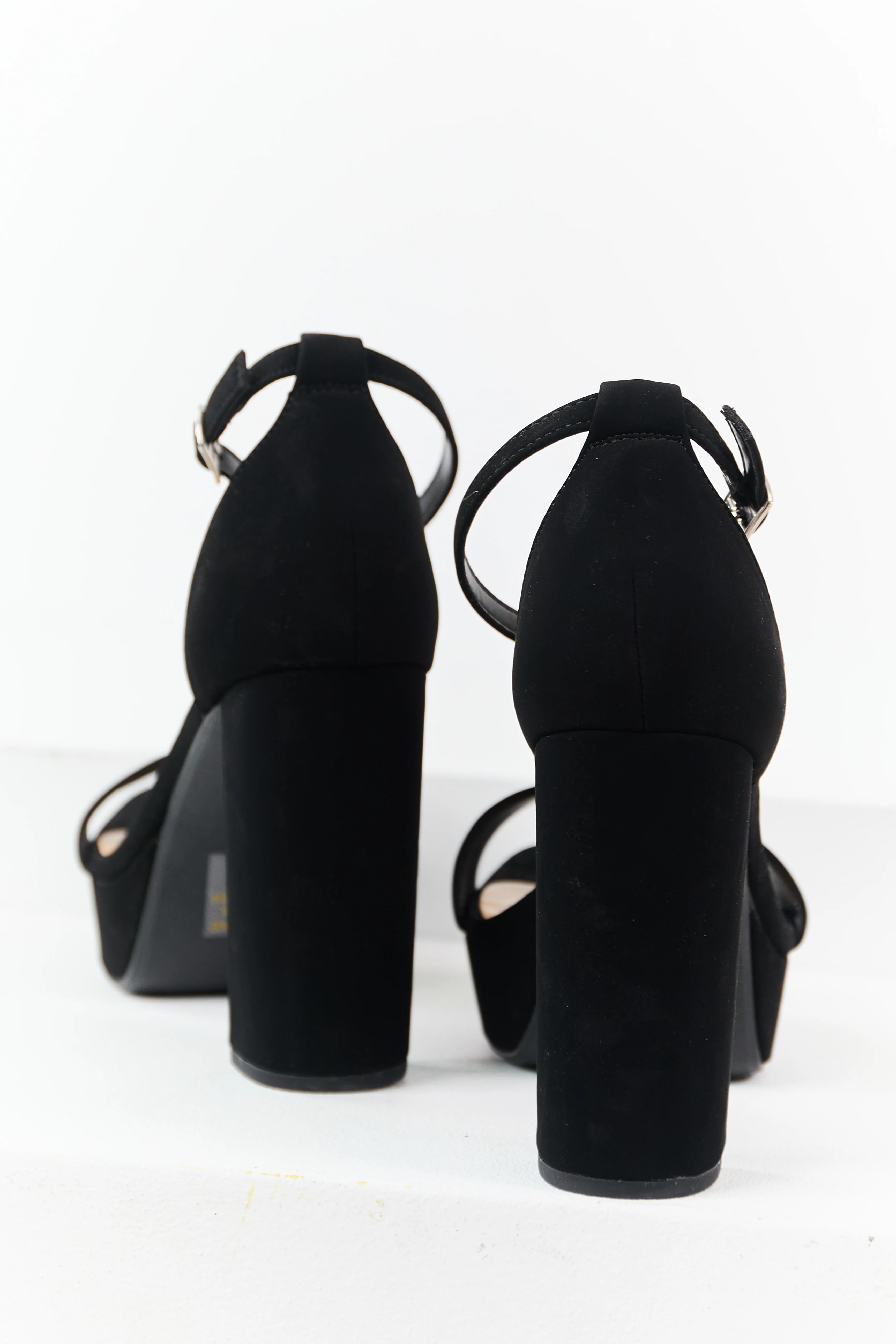 Black Faux Leather Ankle Strap Platform Heels - Image 3