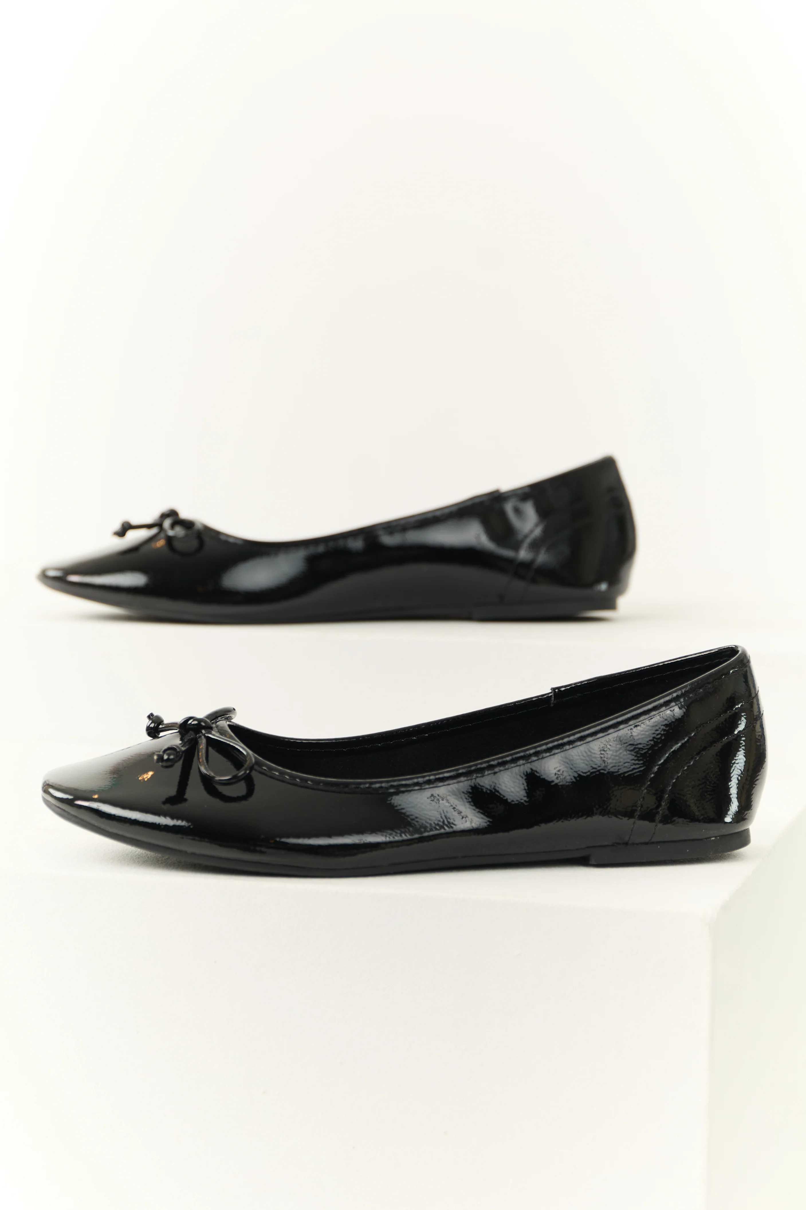 Black Faux Leather Bow Detail Slip On Flats - Image 2