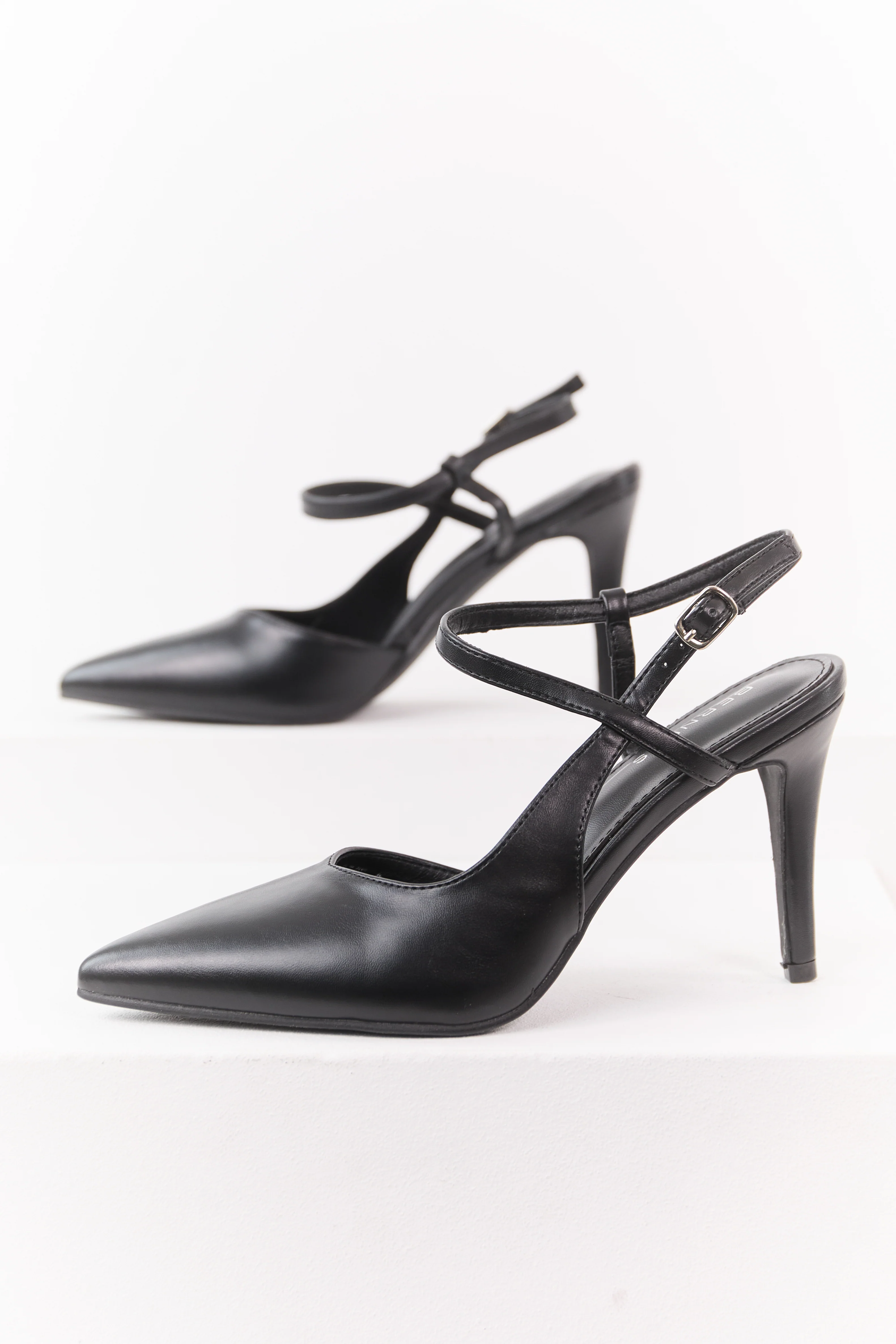 Black Faux Leather Closed Pointed Toe Heels - Image 2
