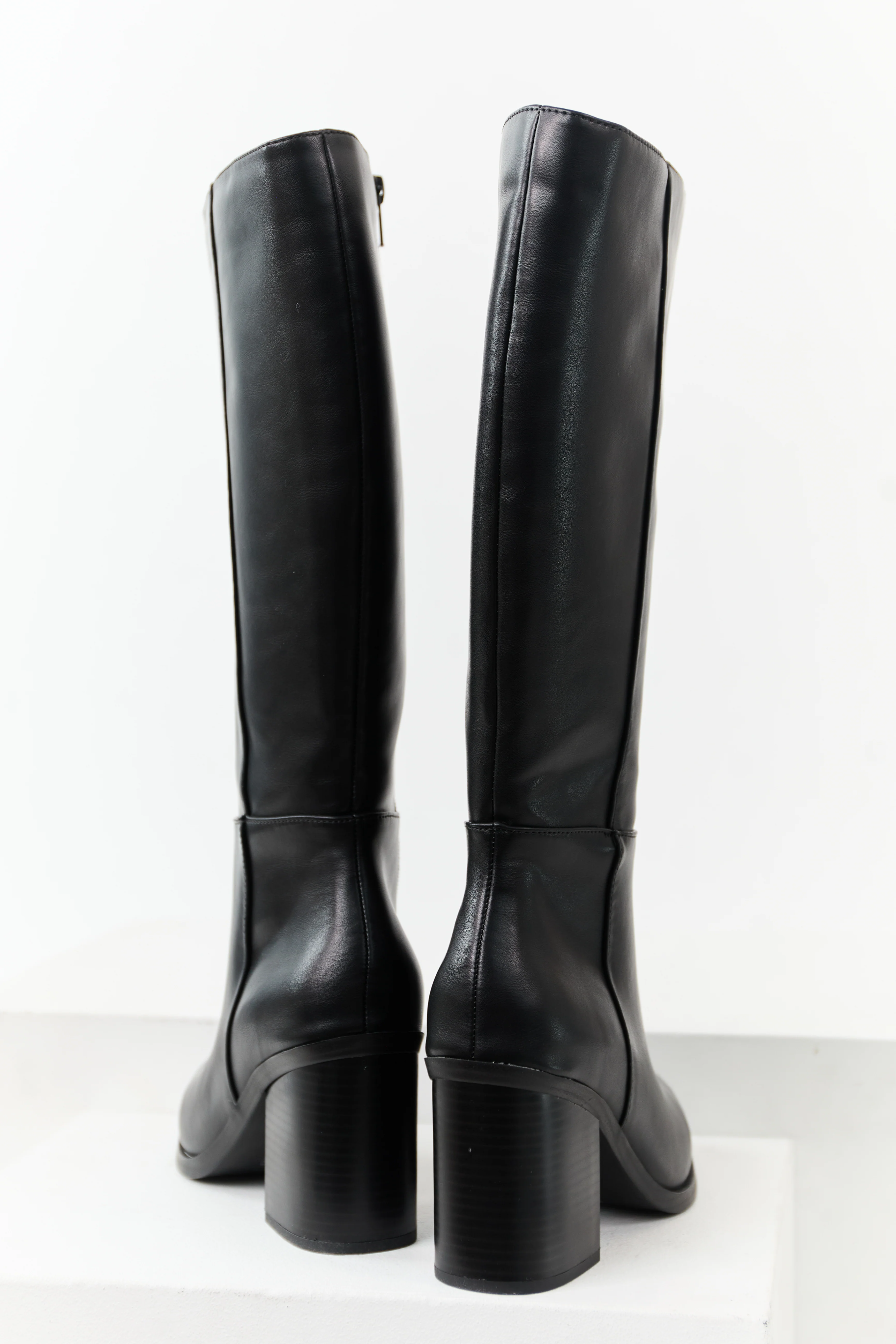Black Faux Leather Pointed Toe Tall Boots - Image 4
