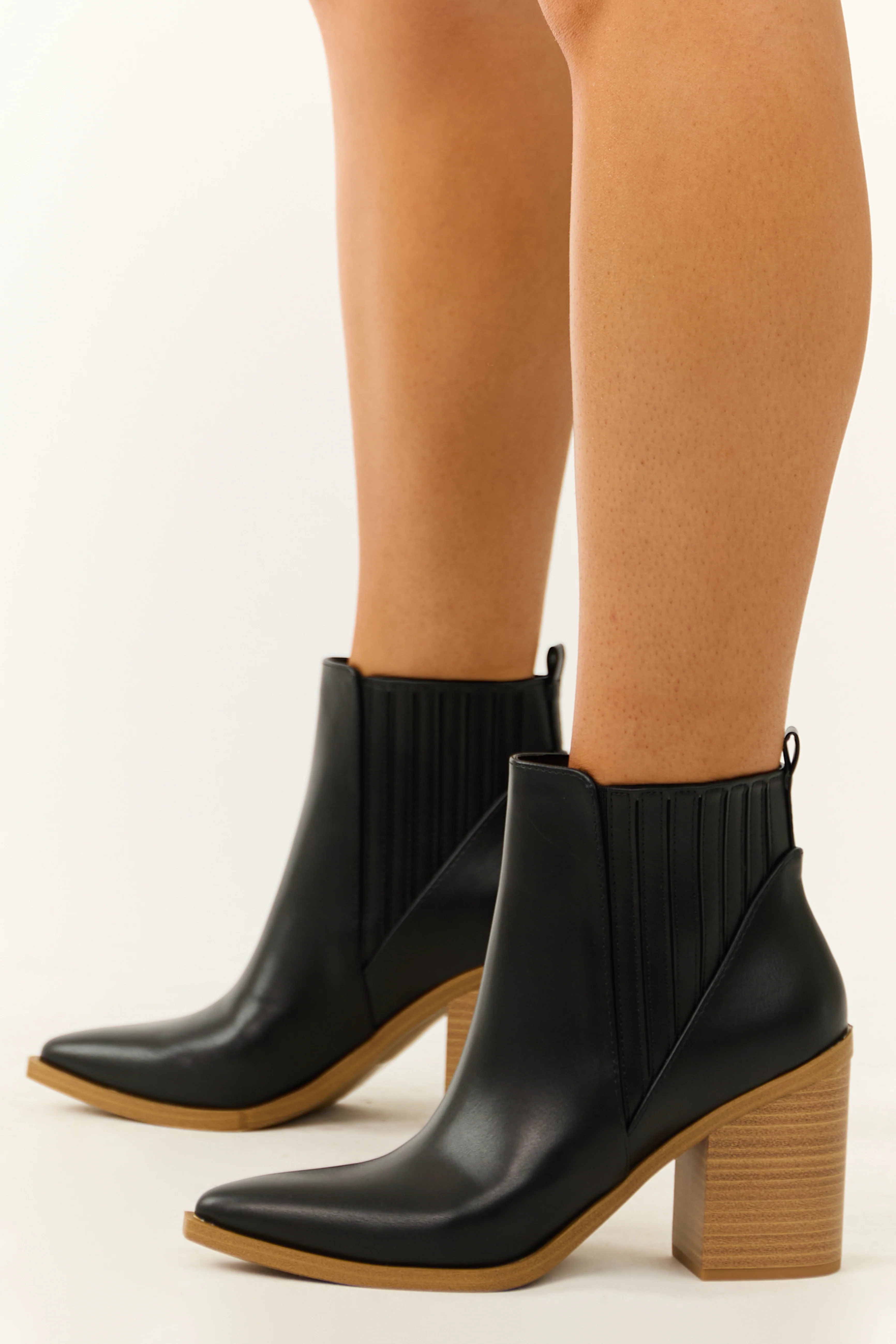 Black Faux Leather Side Panel Heeled Bootie - Image 5