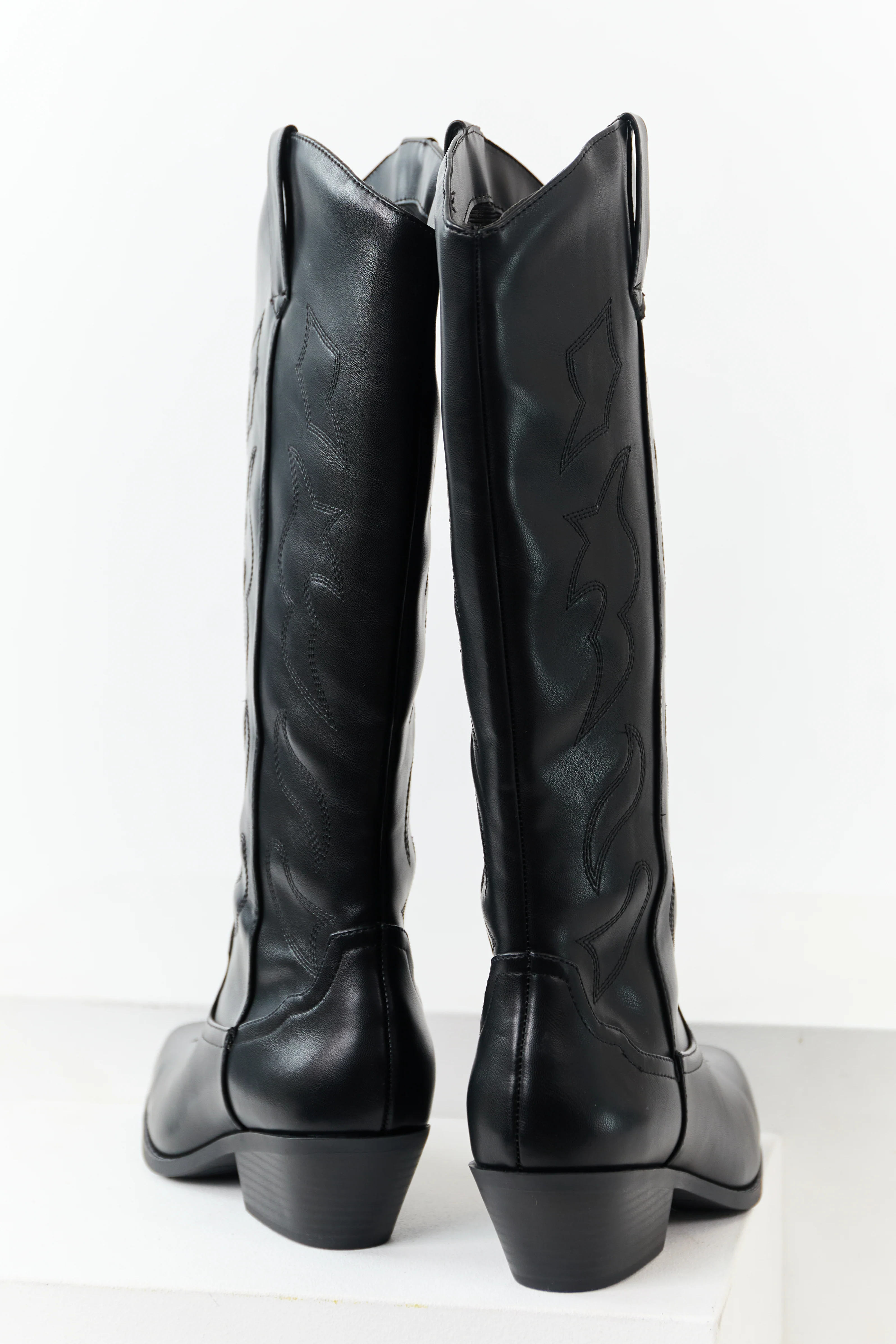 Black Faux Leather Western Embroidered Tall Boots - Image 4
