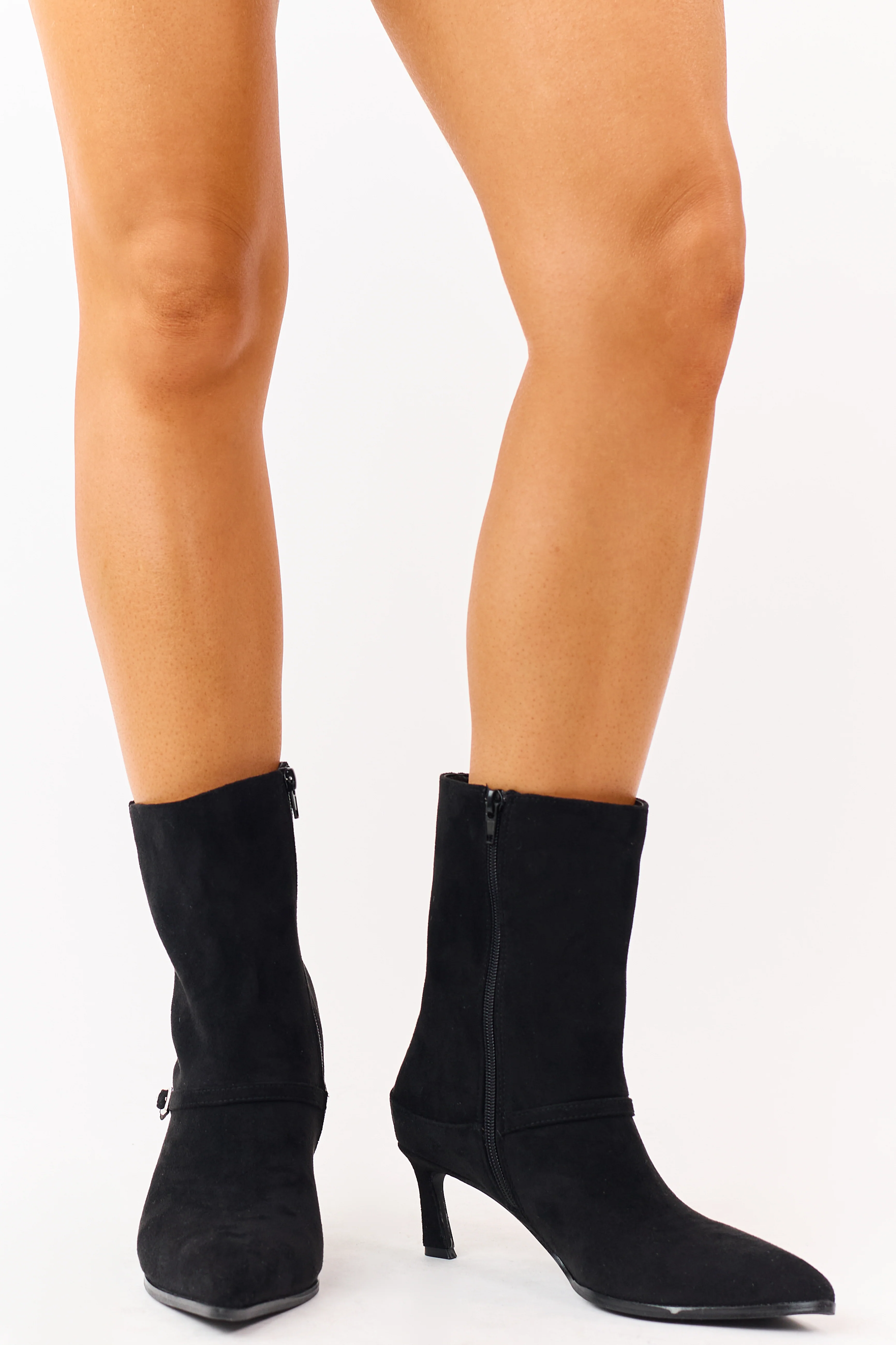 Black Faux Suede Kitten Heel Booties - Image 4