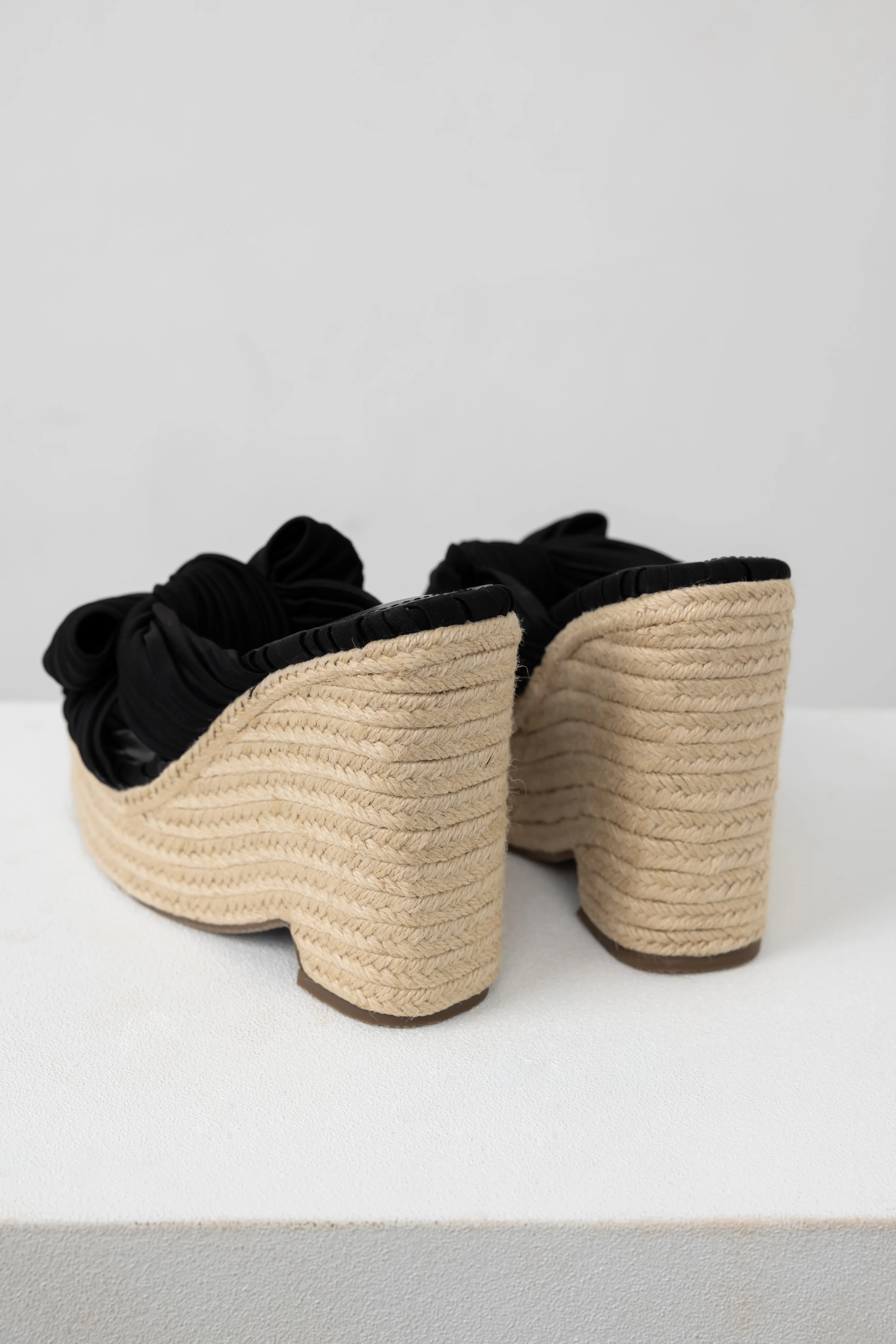 Black Front Bow Espadrille Platform Wedges - Image 2