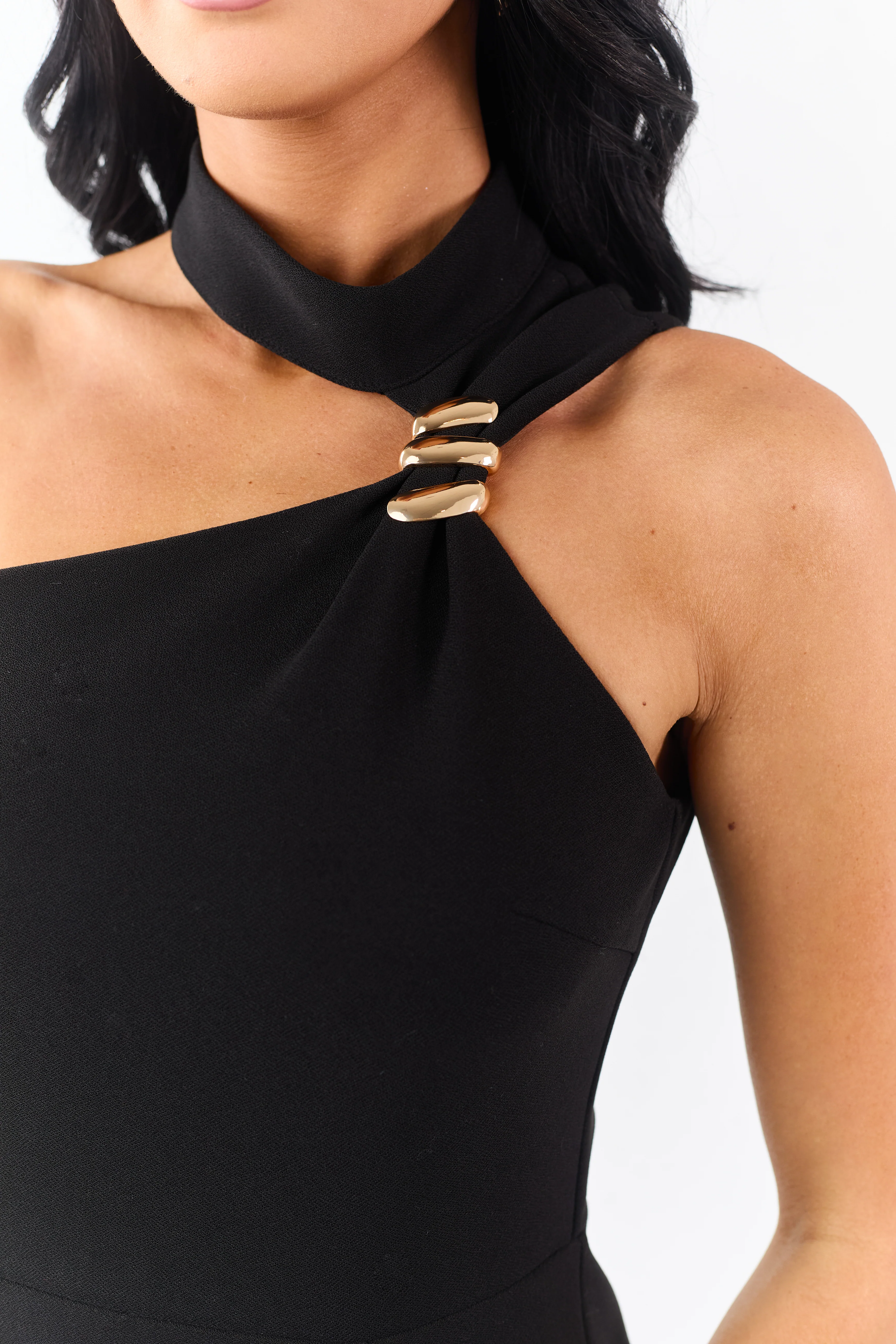 Black Gold Hardware Halter Neck Midi Dress - Image 6