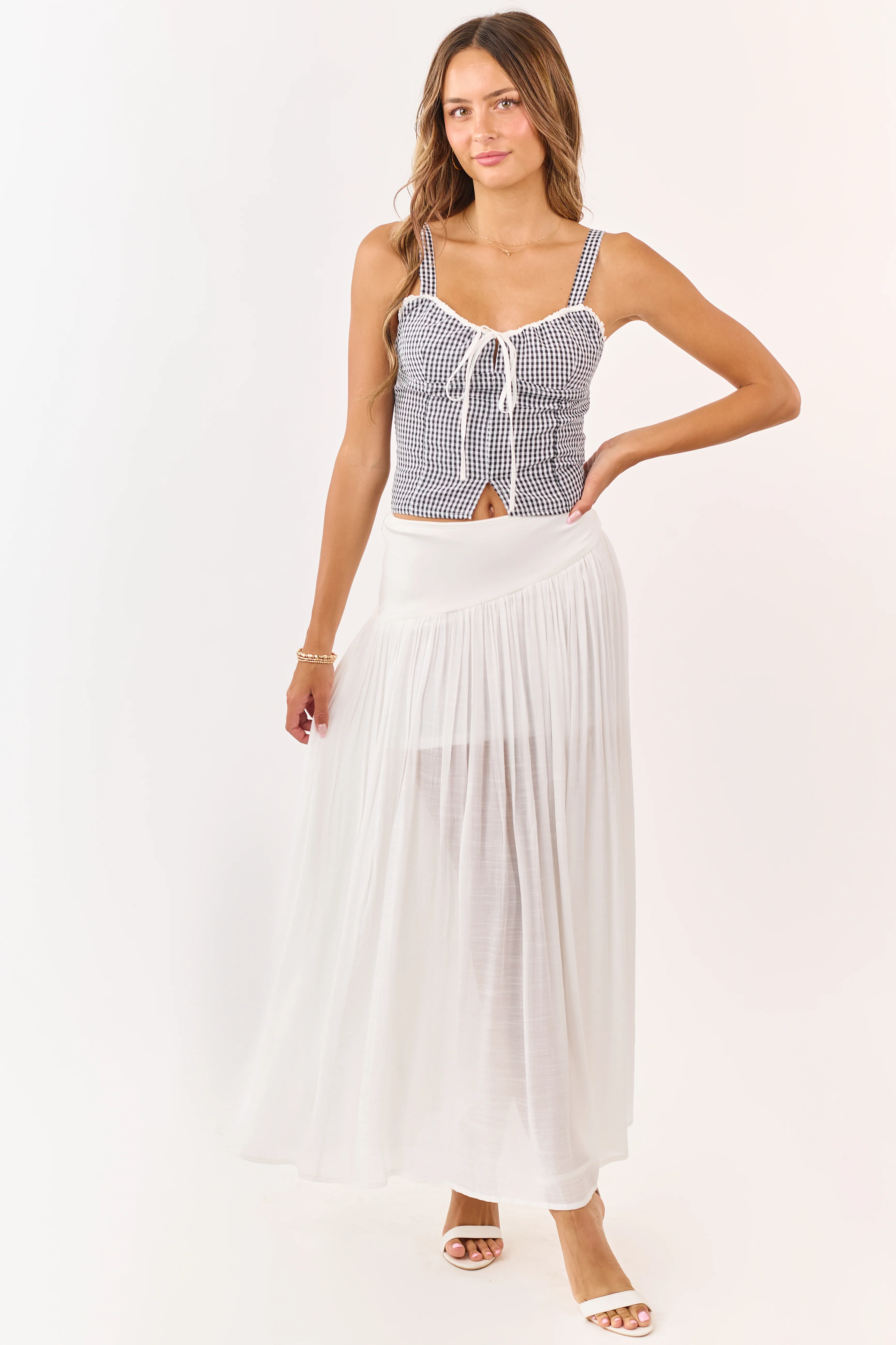 Black and Ivory Gingham Cropped Tank Top - Image 7