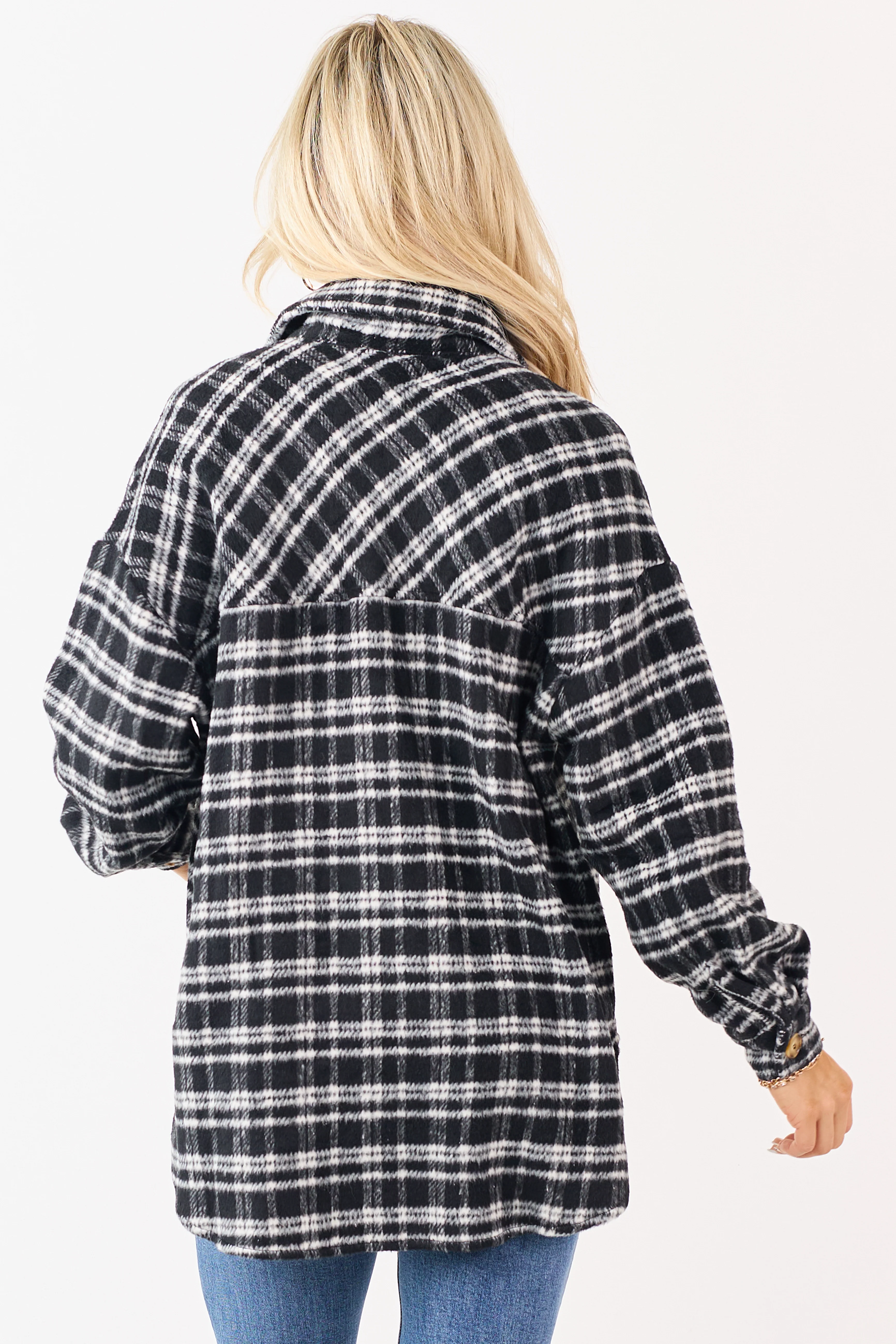 Black and Ivory Plaid Button Down Shacket - Image 6