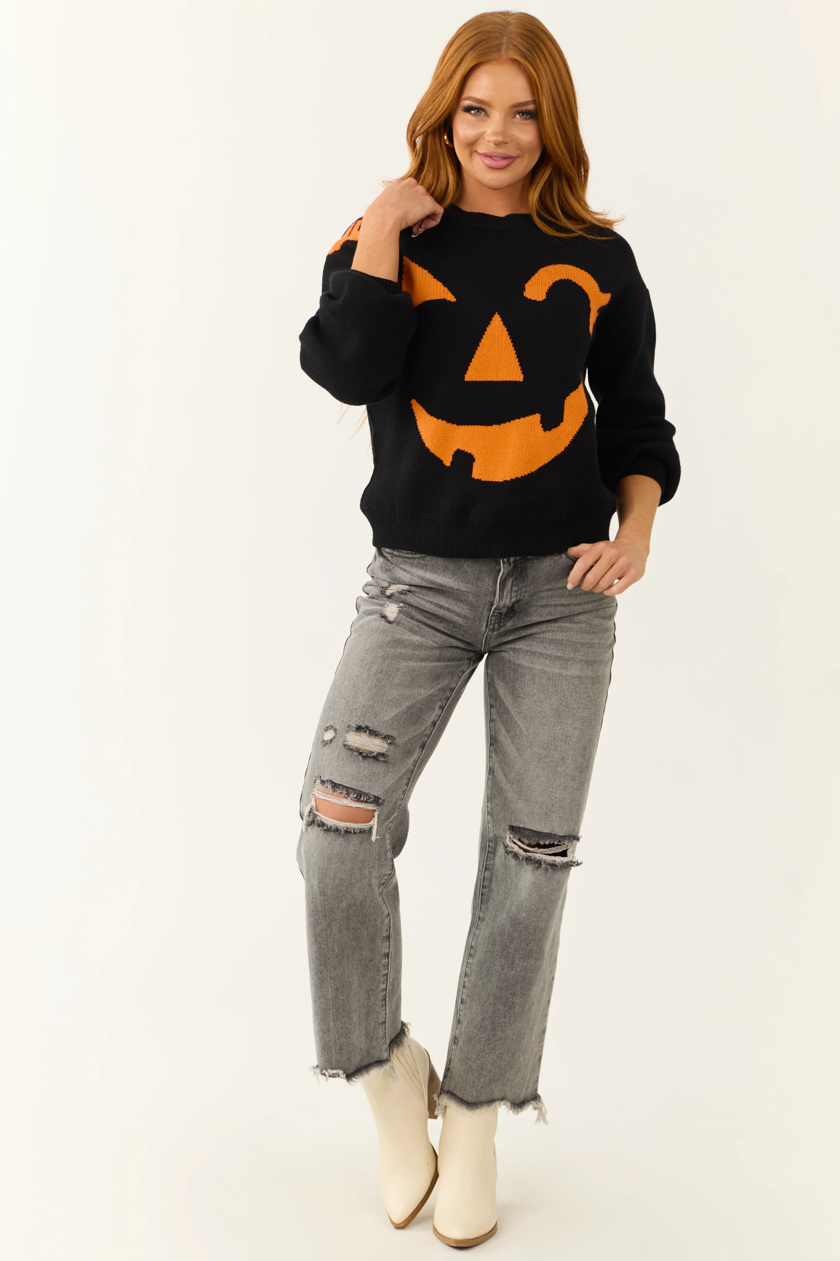 Black Jack-O-Lantern Graphic Soft Knit Sweater - Image 3