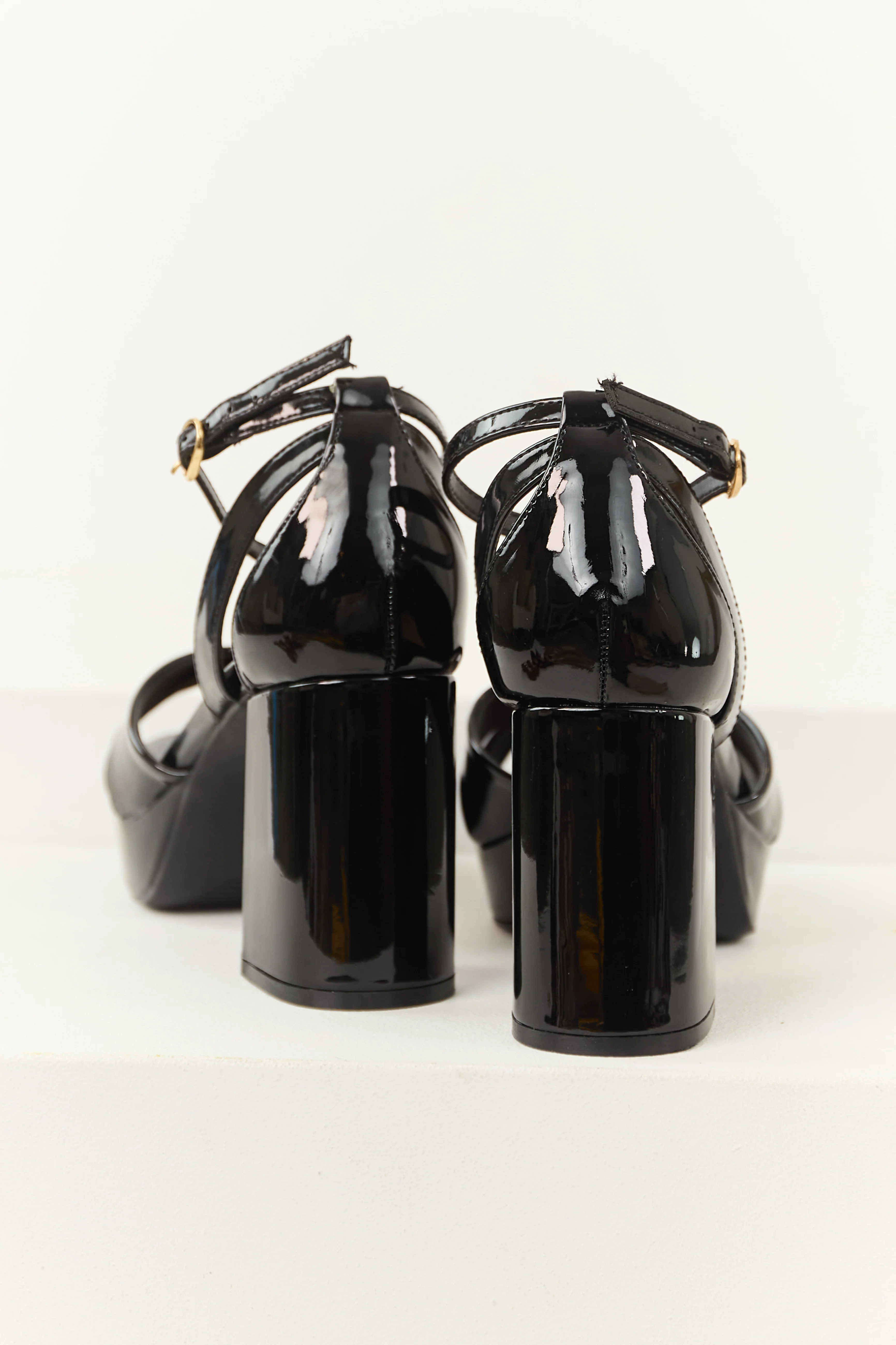 Black Open Toe Strappy Platform Block Heels - Image 3
