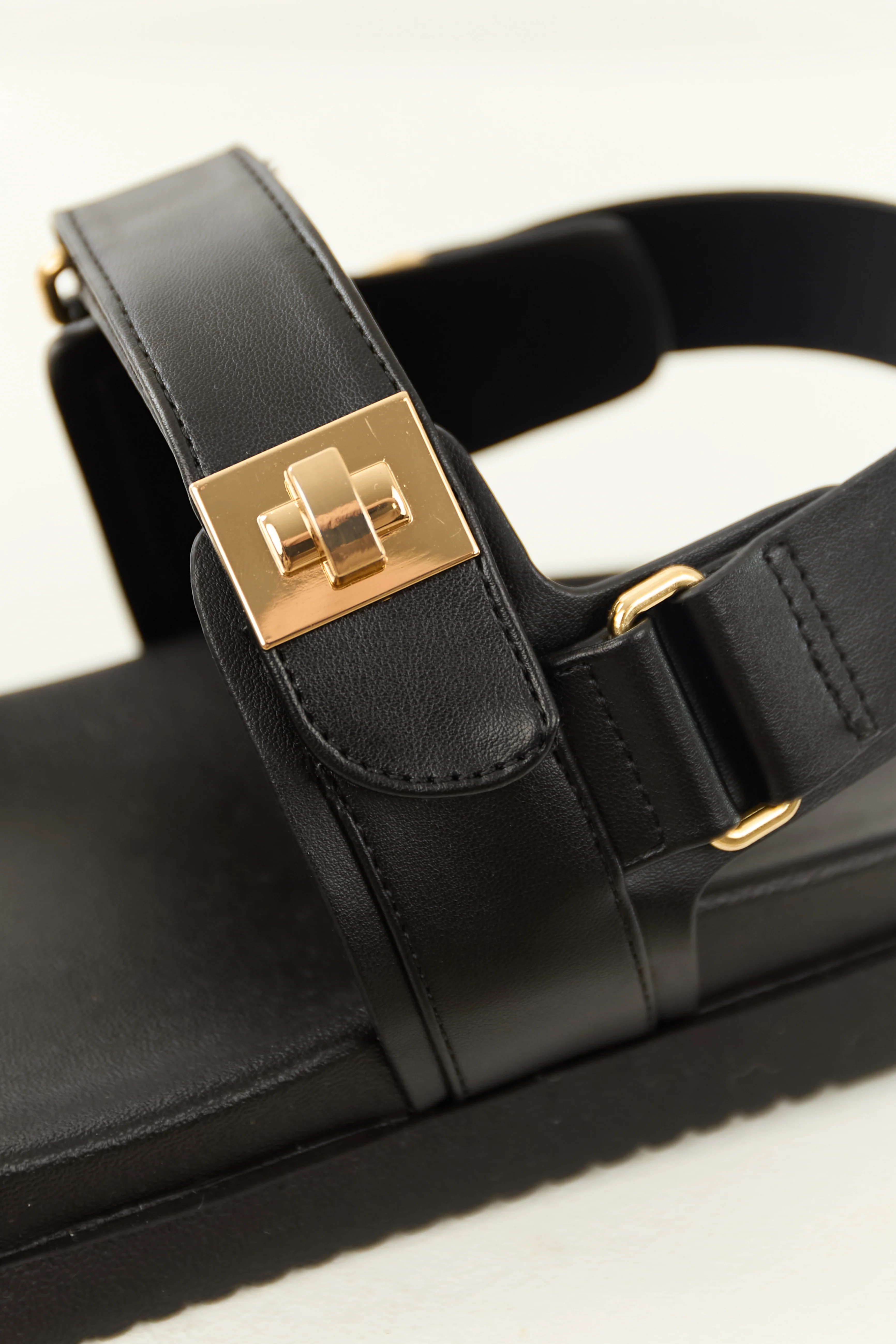 Black Pleather Open Toed Velcro Strap Sandals - Image 3