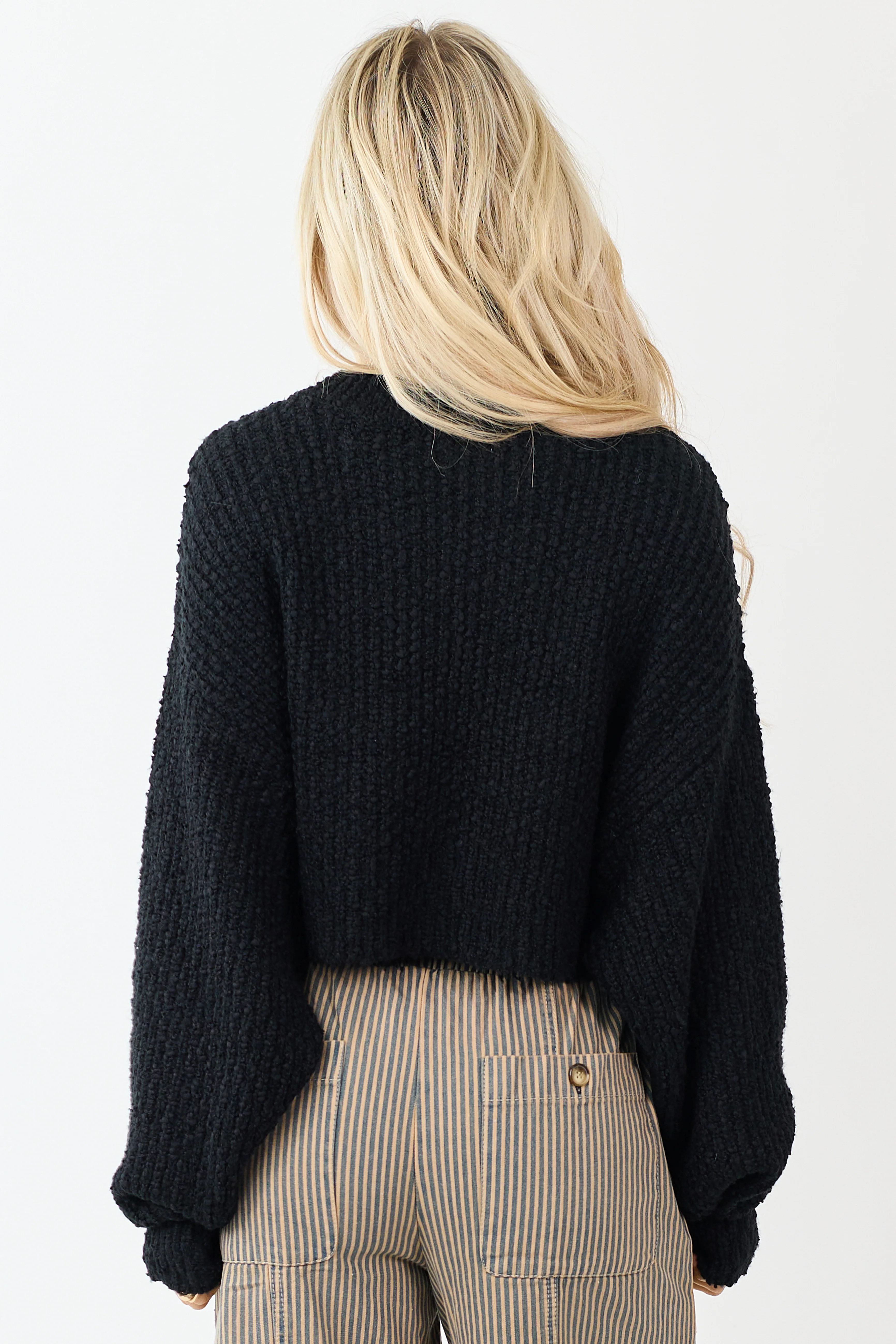 Black Popcorn Knit Cropped Oversized Sweater - Image 6