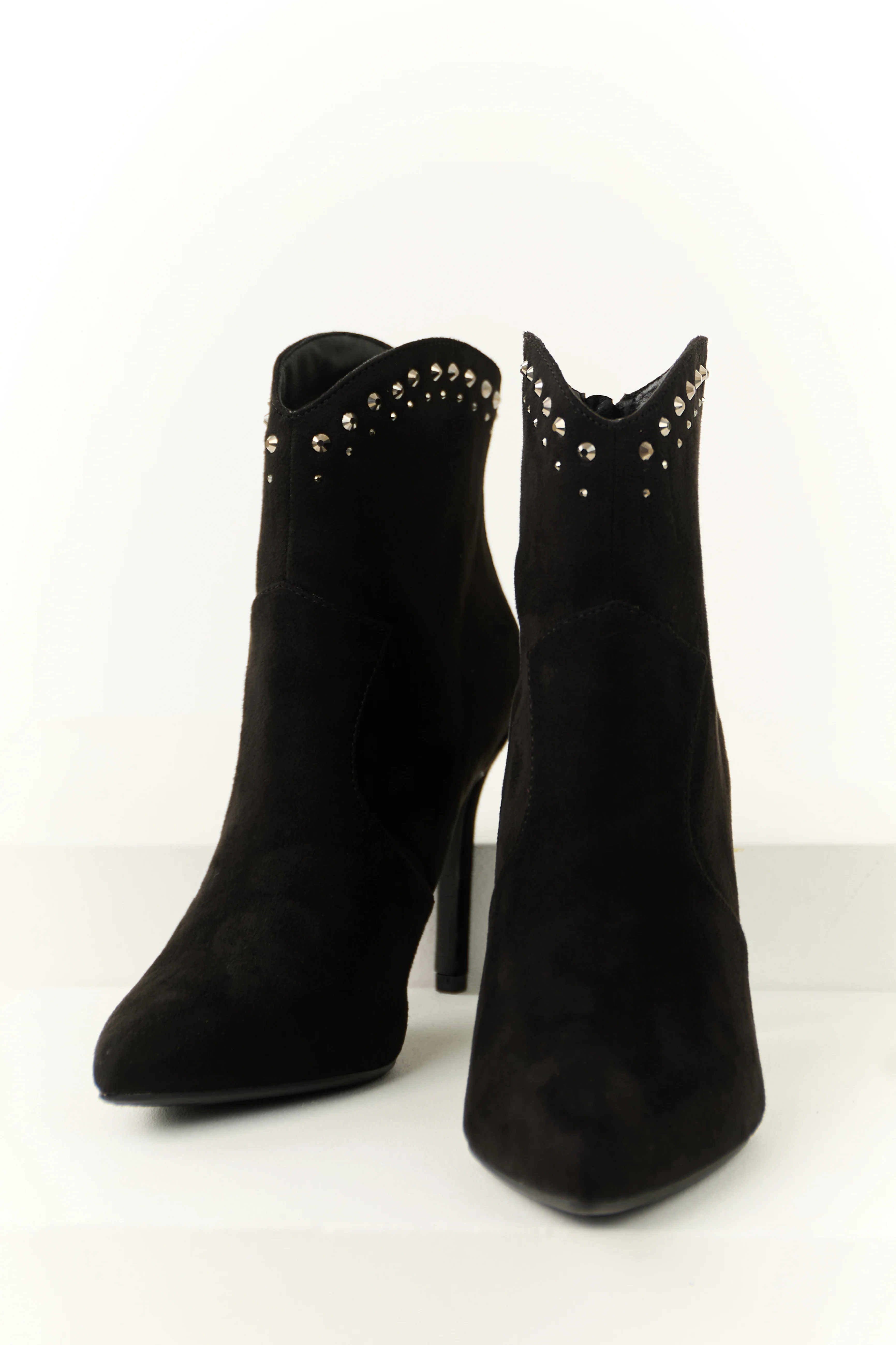 Black Rhinestone Detail High Heel Ankle Booties - Image 2